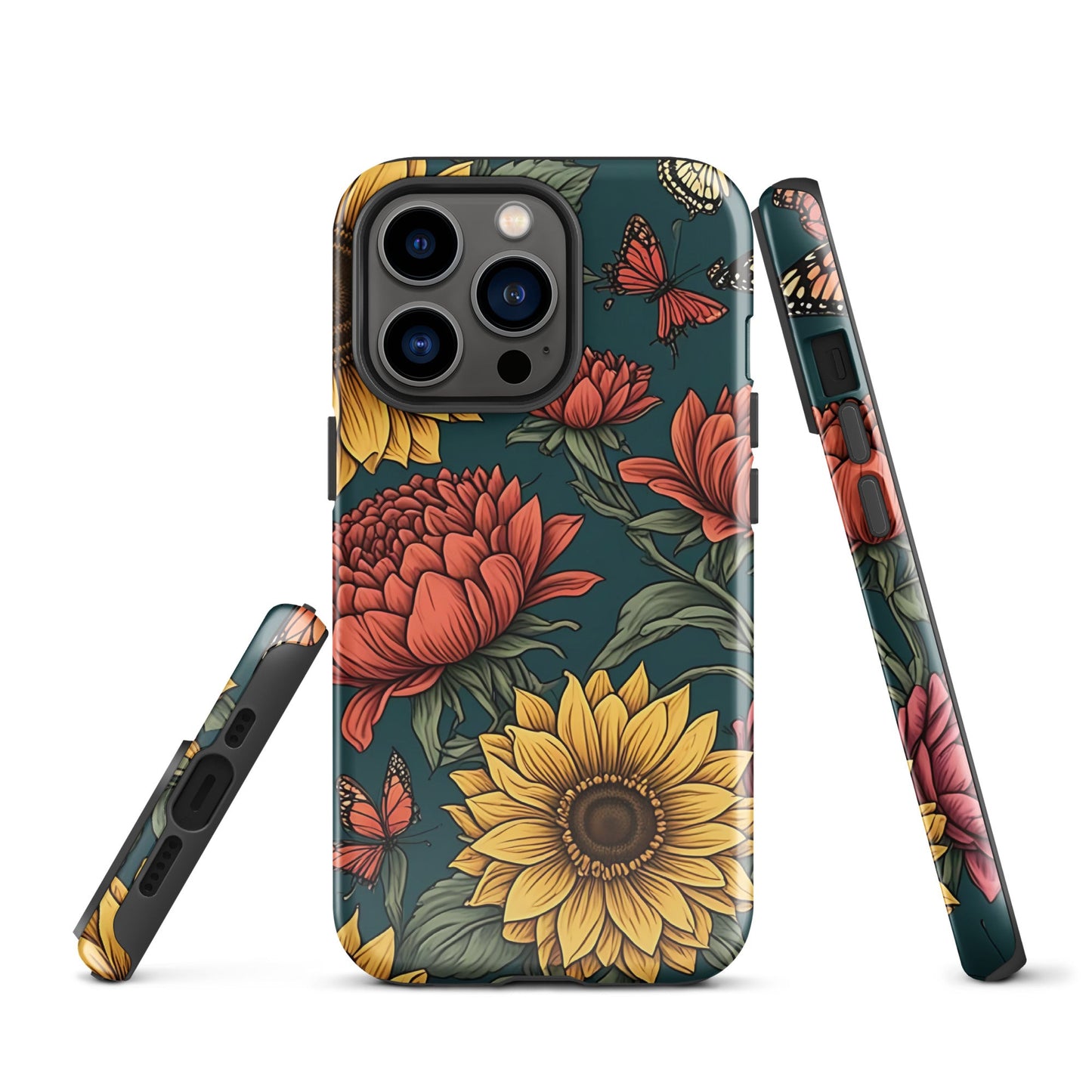 Chic iPhone Tough Case with Sunflower Pattern on Green Background | Dual - Layer Protection - Sublimegifts4u.com