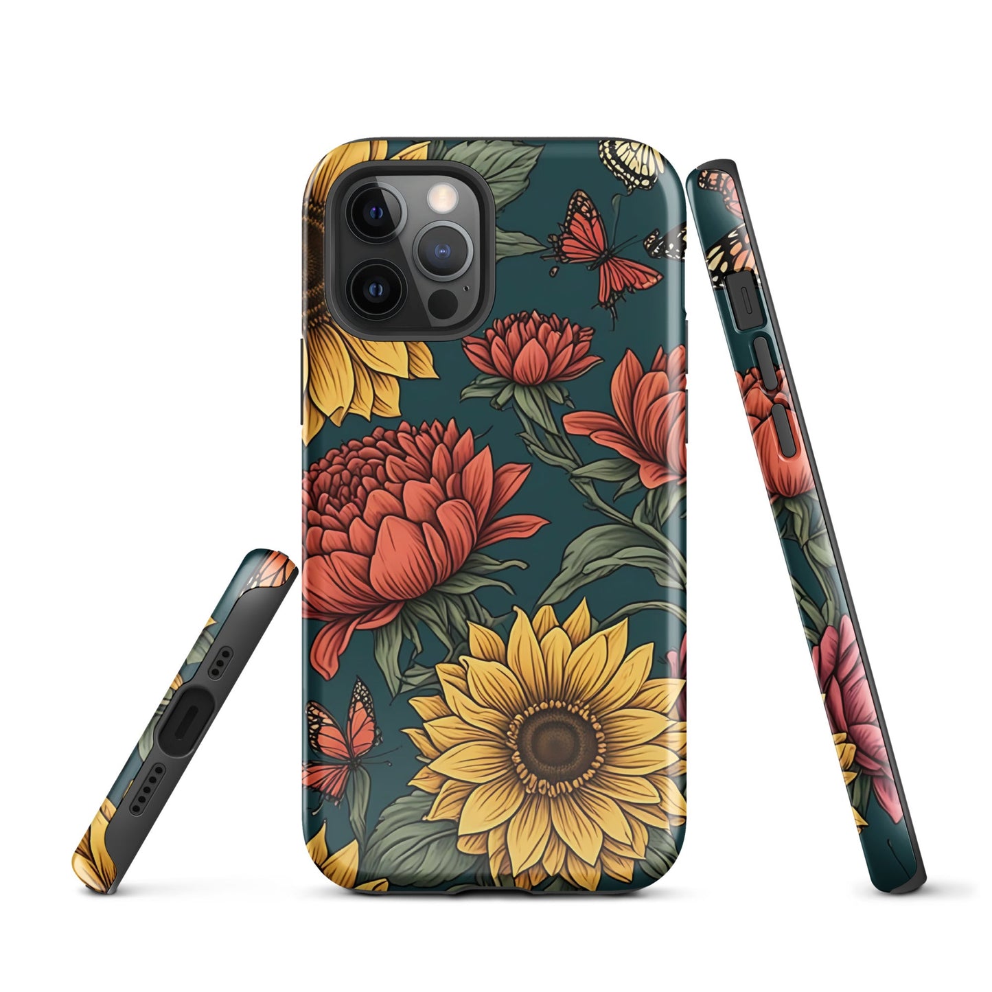 Chic iPhone Tough Case with Sunflower Pattern on Green Background | Dual - Layer Protection - Sublimegifts4u.com