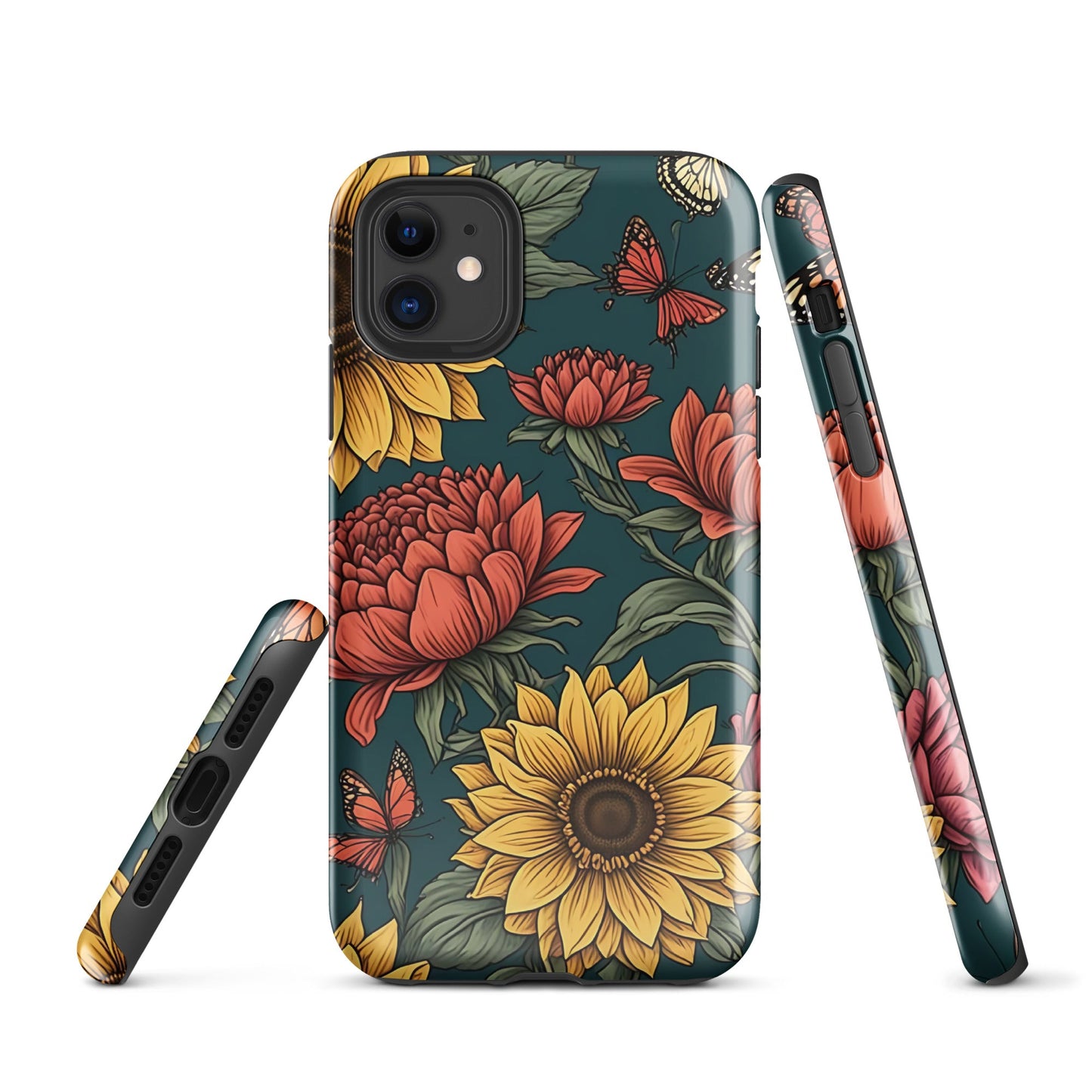 Chic iPhone Tough Case with Sunflower Pattern on Green Background | Dual - Layer Protection - Sublimegifts4u.com