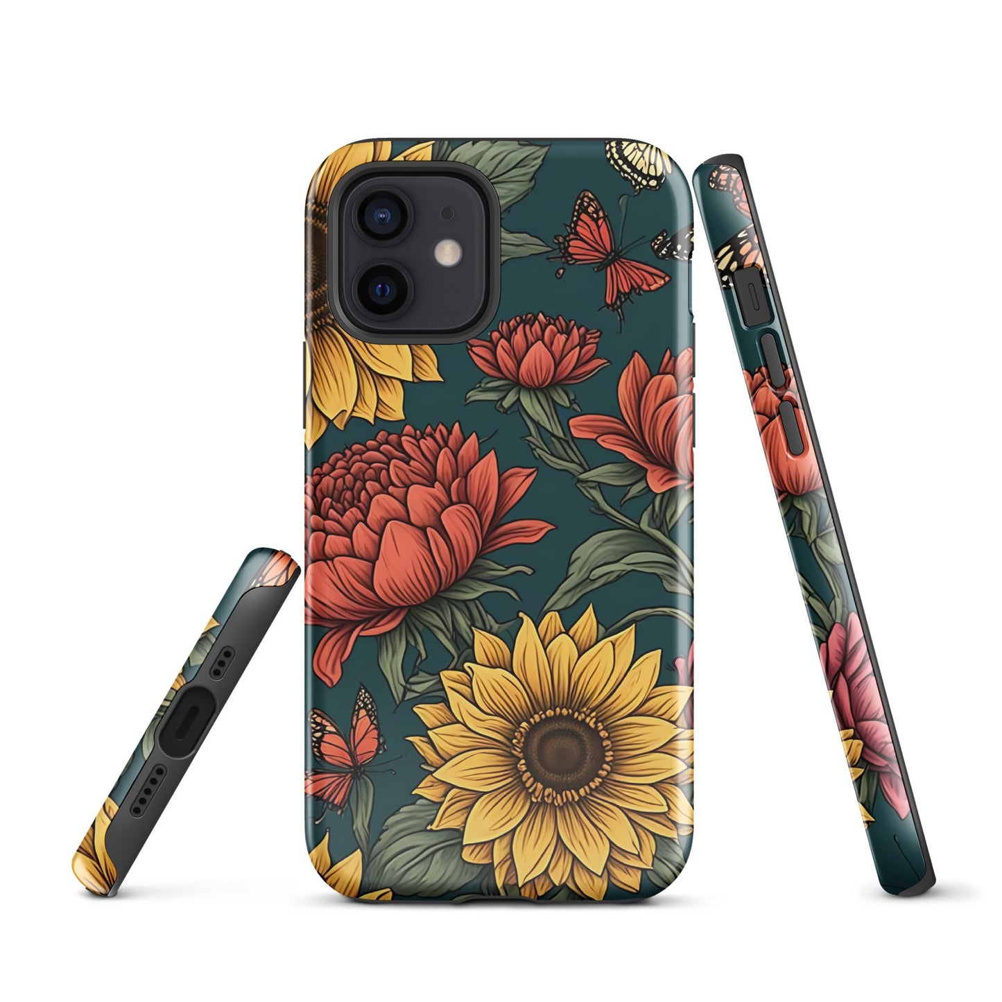 Chic iPhone Tough Case with Sunflower Pattern on Green Background | Dual - Layer Protection - Sublimegifts4u.com