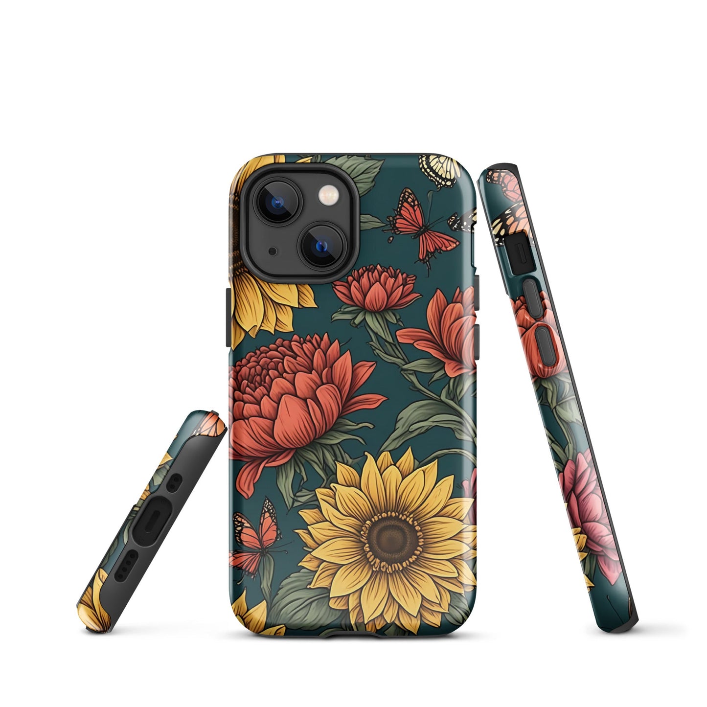 Chic iPhone Tough Case with Sunflower Pattern on Green Background | Dual - Layer Protection - Sublimegifts4u.com