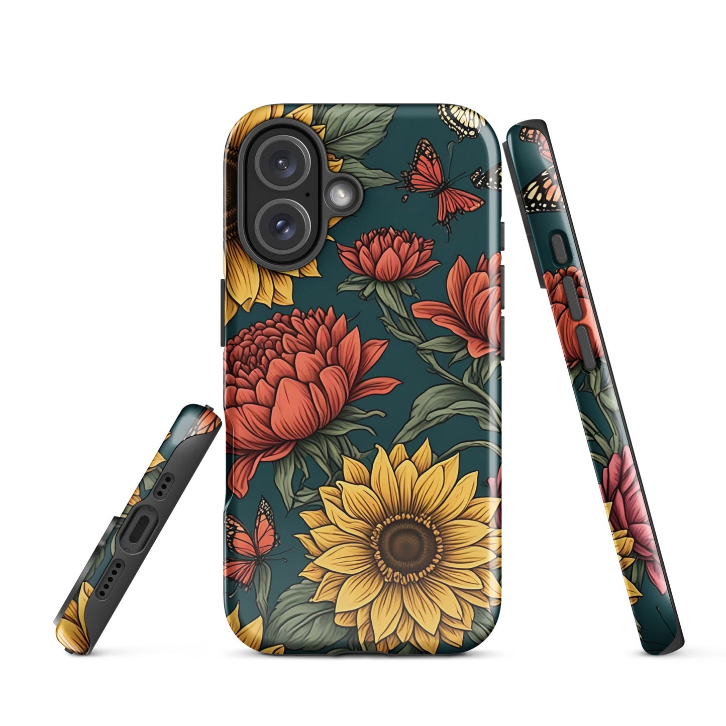 Chic iPhone Tough Case with Sunflower Pattern on Green Background | Dual - Layer Protection - Sublimegifts4u.com