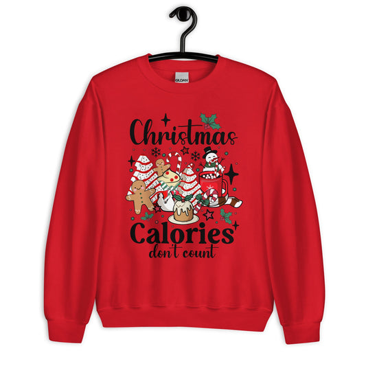 "Christmas Calories Don't Count Women's Sweatshirt - Cookies, Tree Design, Soft & Warm Classic Fit - Sublimegifts4u.com