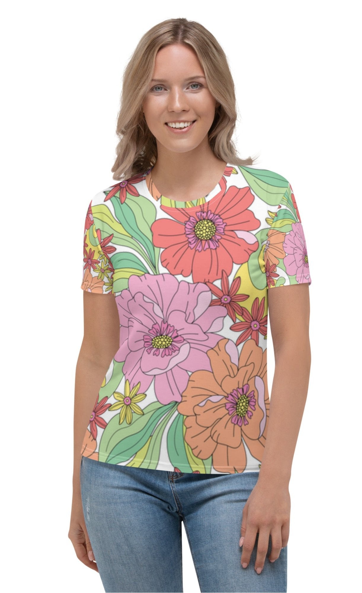 Colorful Florals All - Over Print Women's Tee - Soft & Stylish - Sublimegifts4u.com