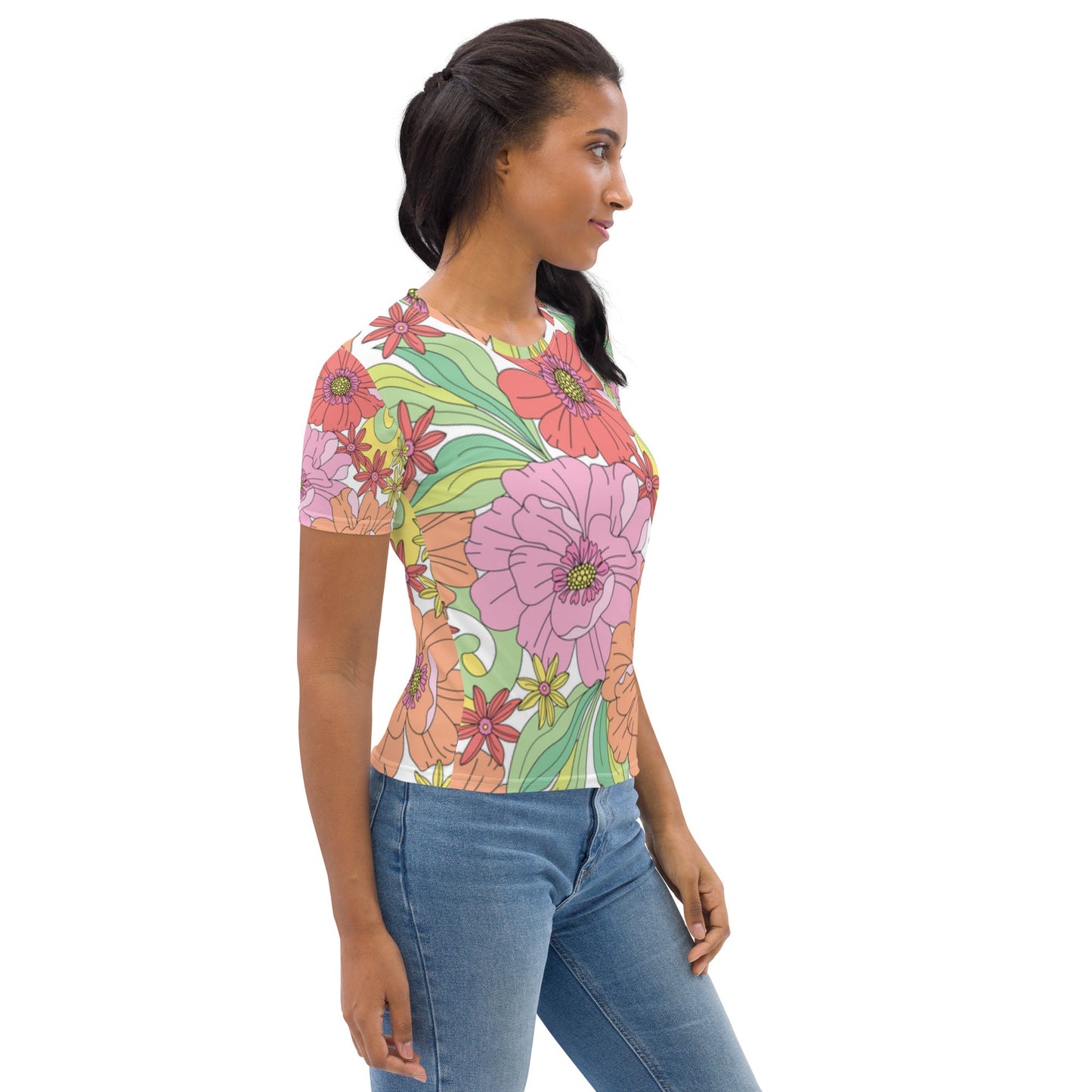 Colorful Florals All - Over Print Women's Tee - Soft & Stylish - Sublimegifts4u.com