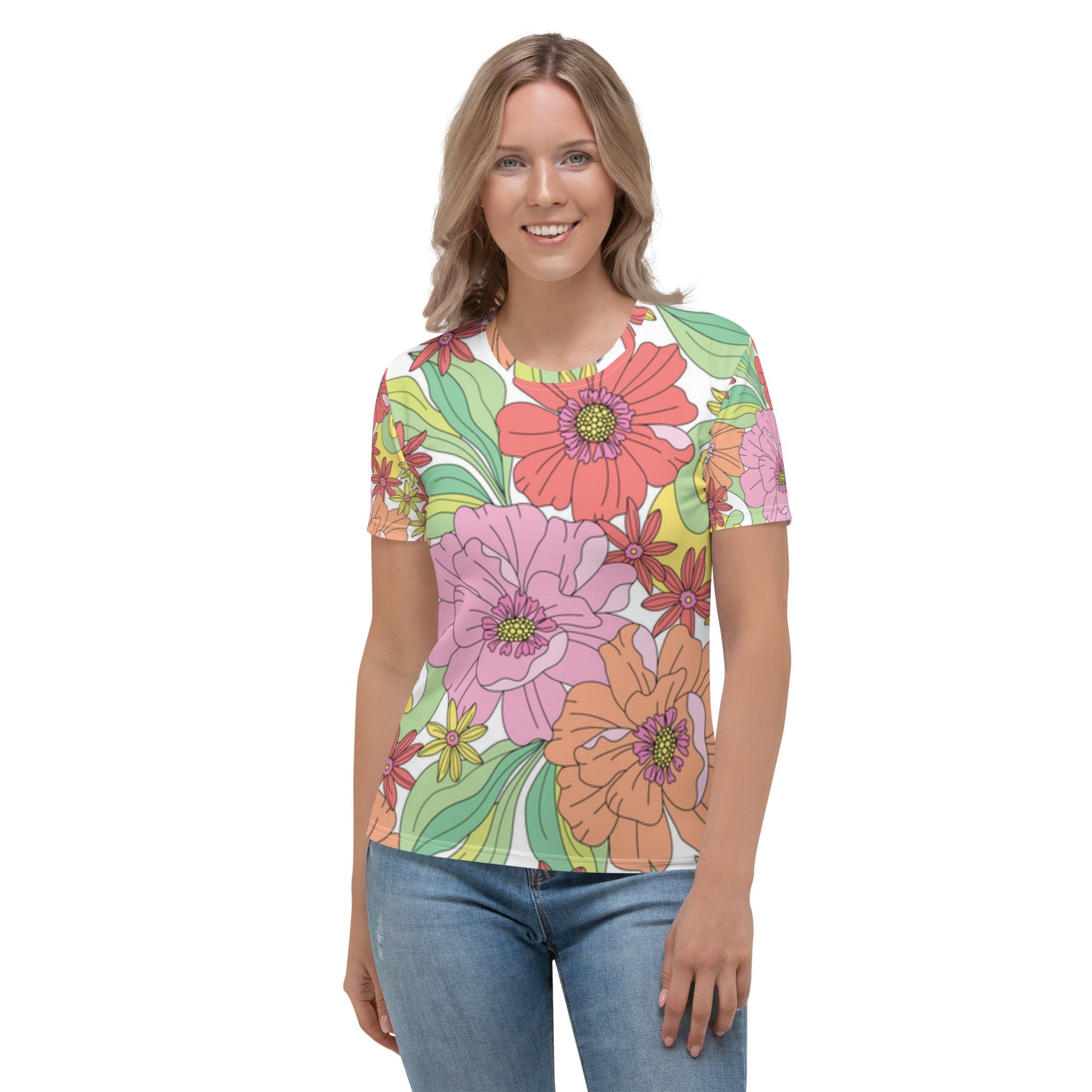 Colorful Florals All - Over Print Women's Tee - Soft & Stylish - Sublimegifts4u.com