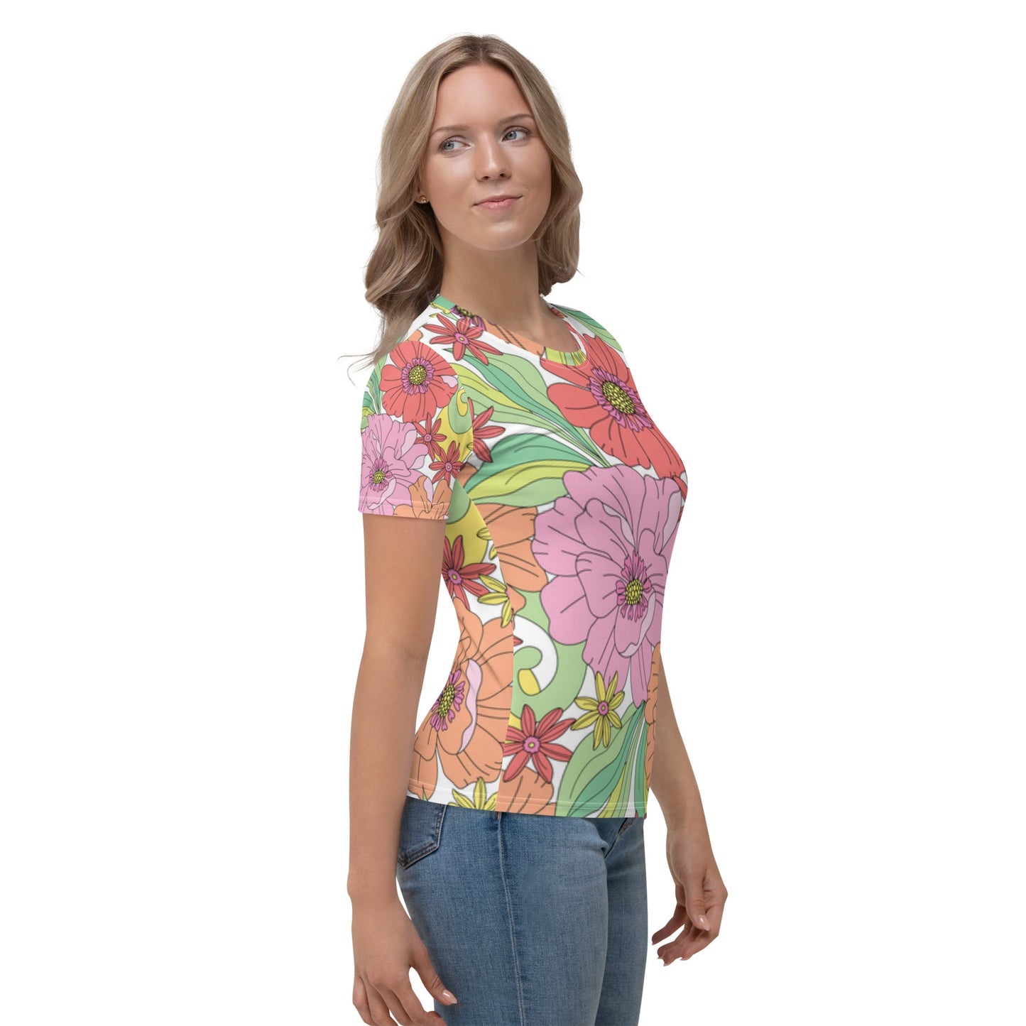 Colorful Florals All - Over Print Women's Tee - Soft & Stylish - Sublimegifts4u.com