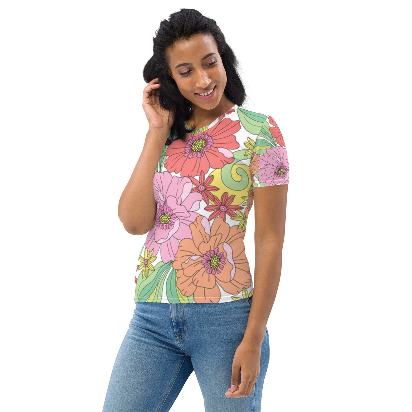 Colorful Florals All - Over Print Women's Tee - Soft & Stylish - Sublimegifts4u.com