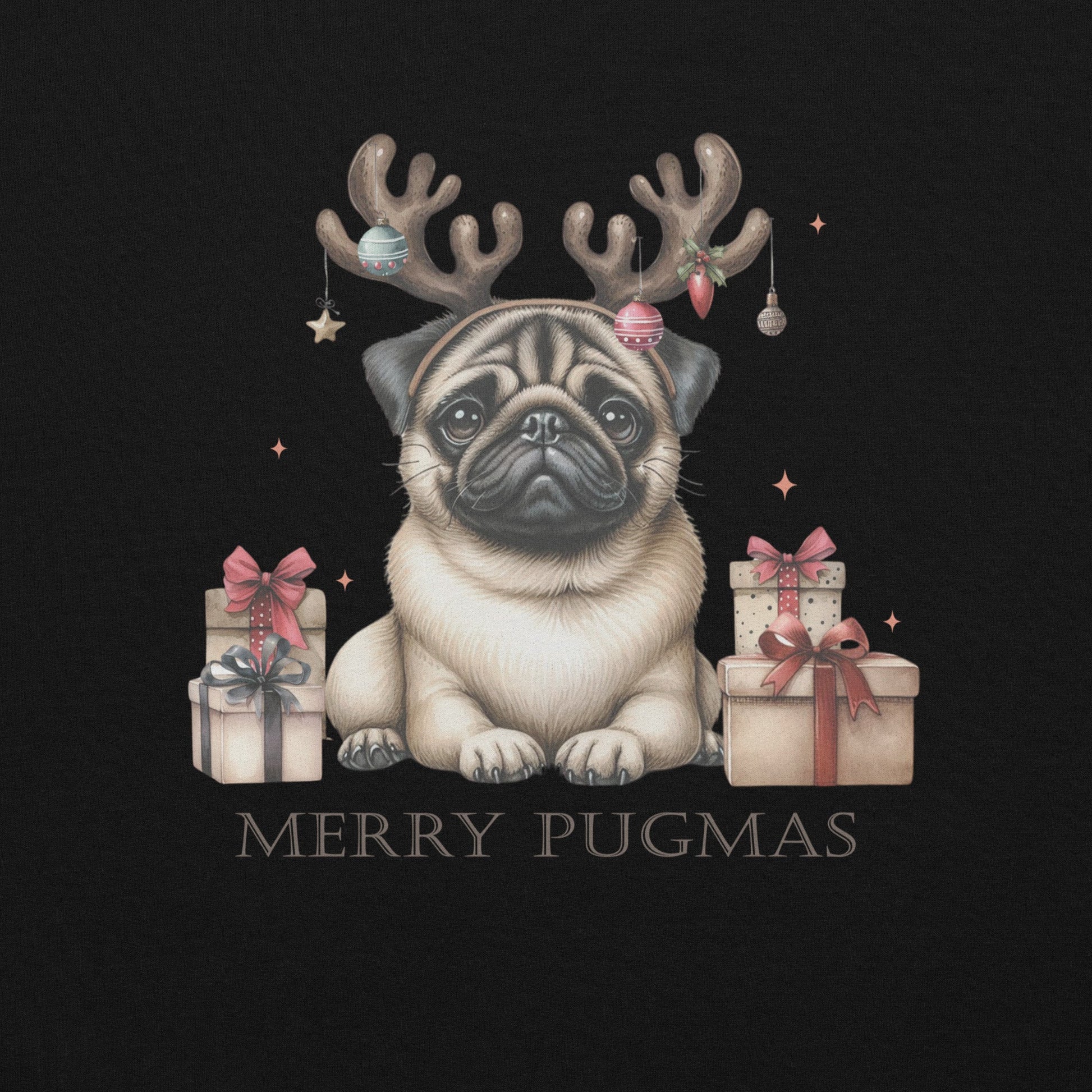 Cozy Women's Sweatshirt | Pug with Reindeer Ears | 'Happy Pugmas' Design - Sublimegifts4u.com