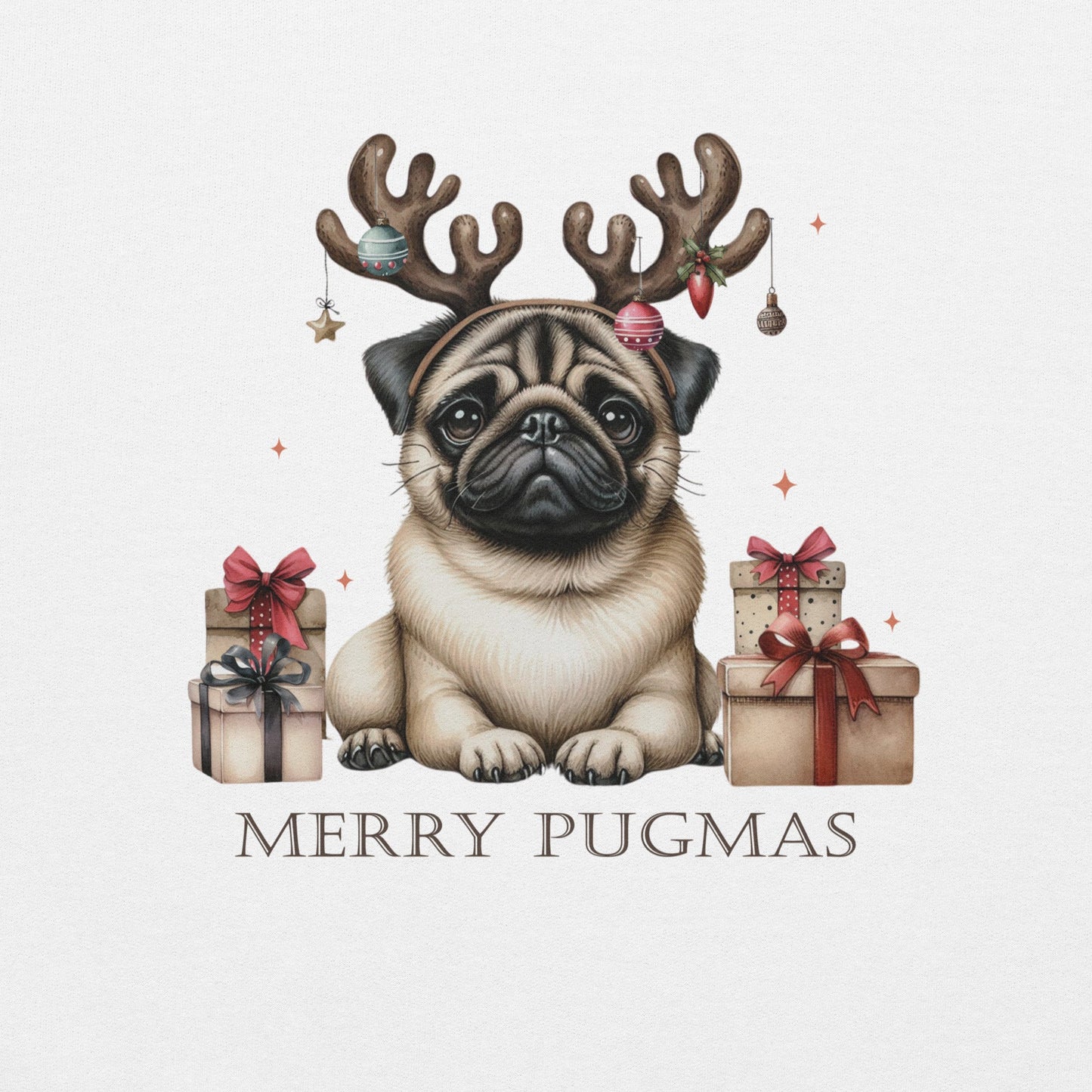 Cozy Women's Sweatshirt | Pug with Reindeer Ears | 'Happy Pugmas' Design - Sublimegifts4u.com