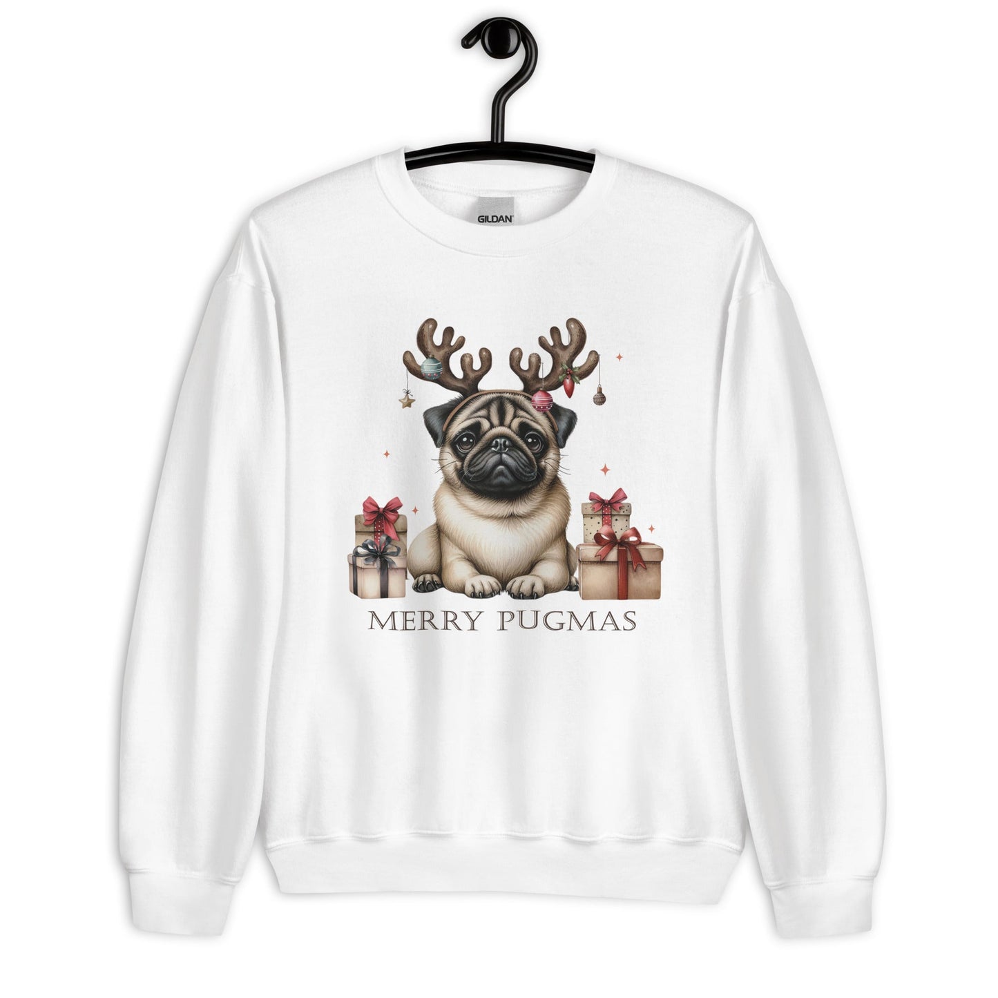 Cozy Women's Sweatshirt | Pug with Reindeer Ears | 'Happy Pugmas' Design - Sublimegifts4u.com