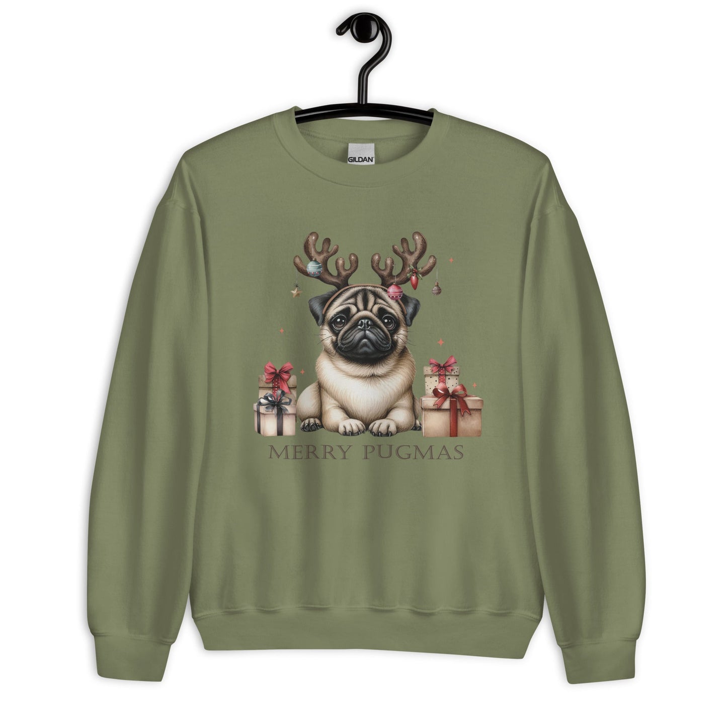 Cozy Women's Sweatshirt | Pug with Reindeer Ears | 'Happy Pugmas' Design - Sublimegifts4u.com