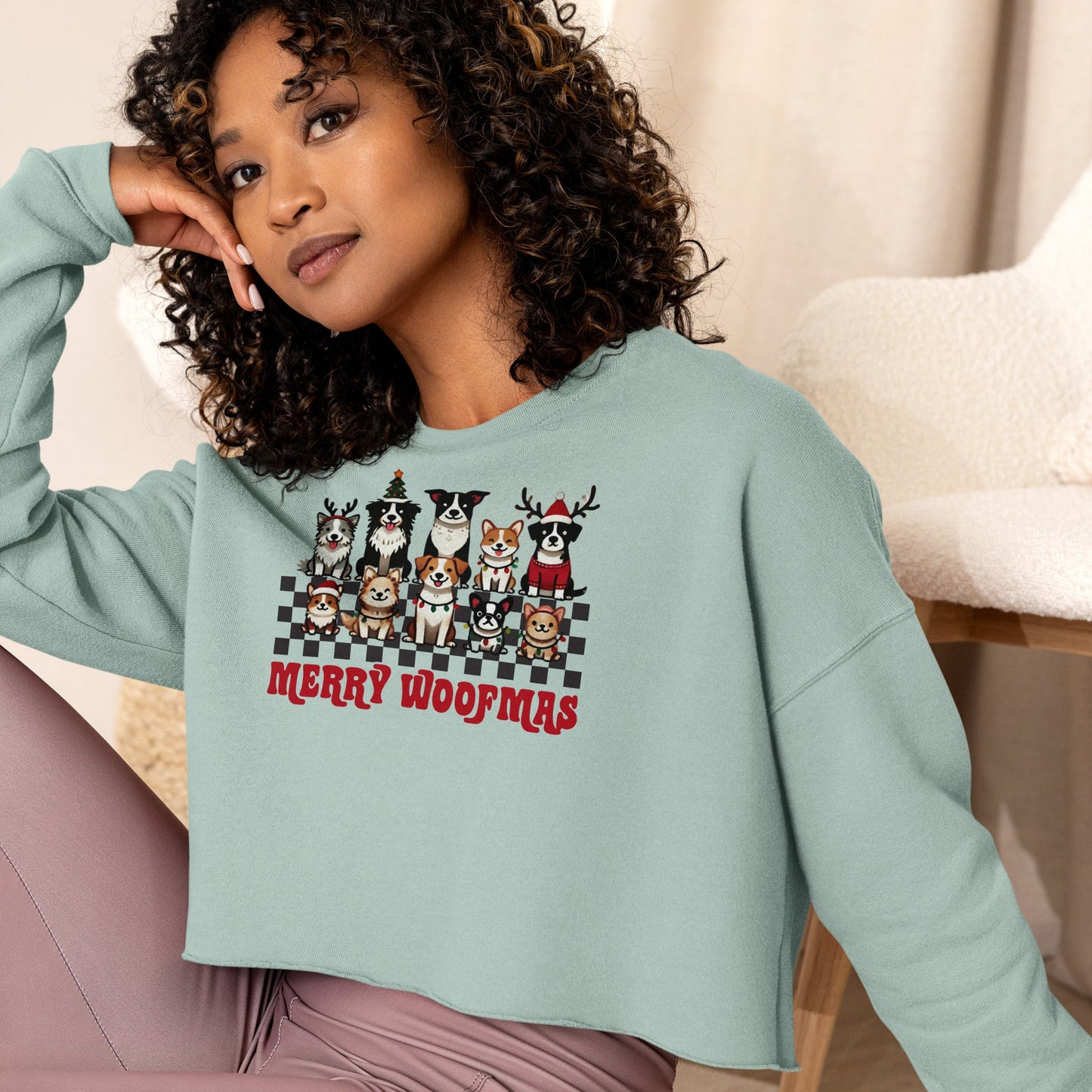 Cropped Sweatshirt | 'Happy Woofmas' | Festive Dog Design - Sublimegifts4u.com