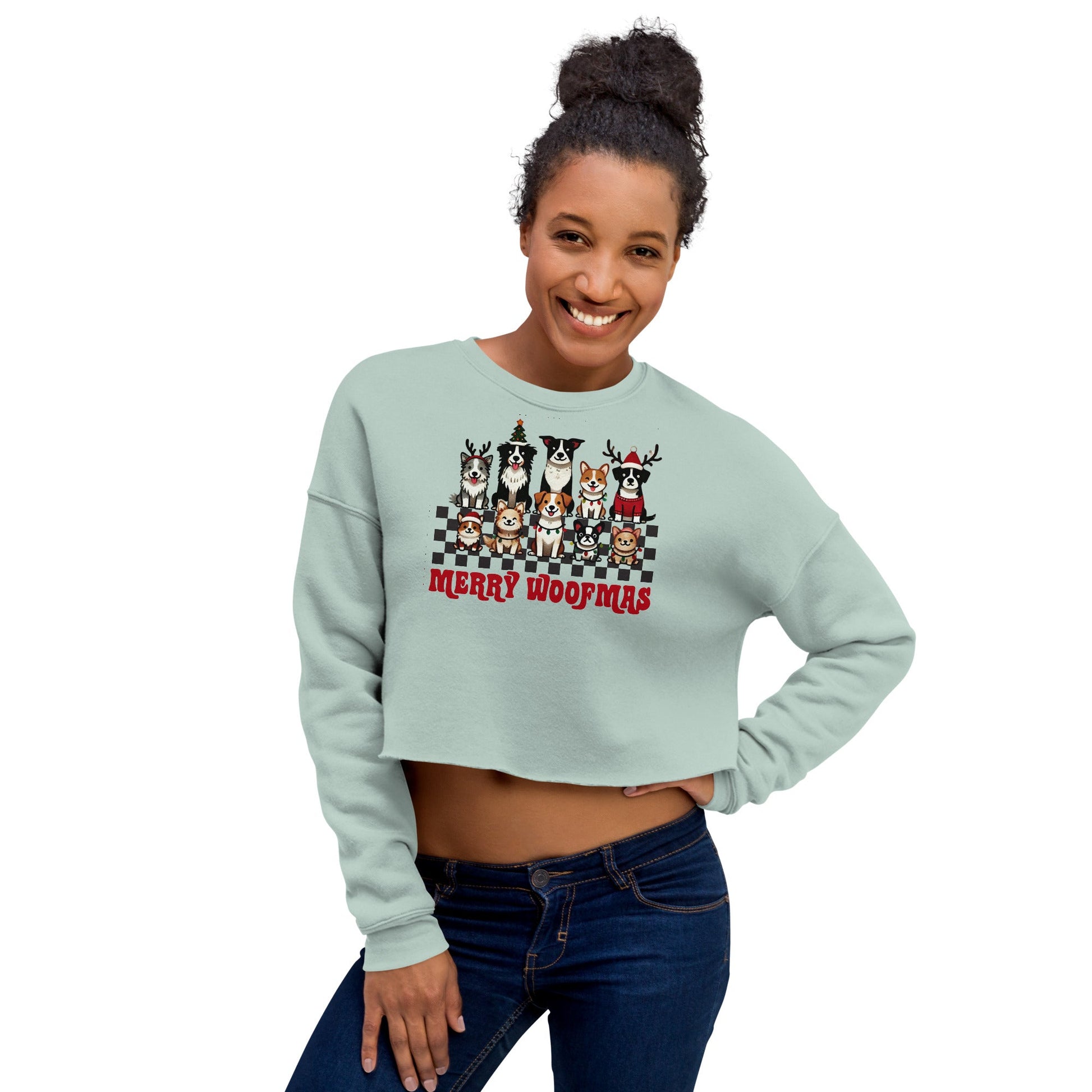 Cropped Sweatshirt | 'Happy Woofmas' | Festive Dog Design - Sublimegifts4u.com