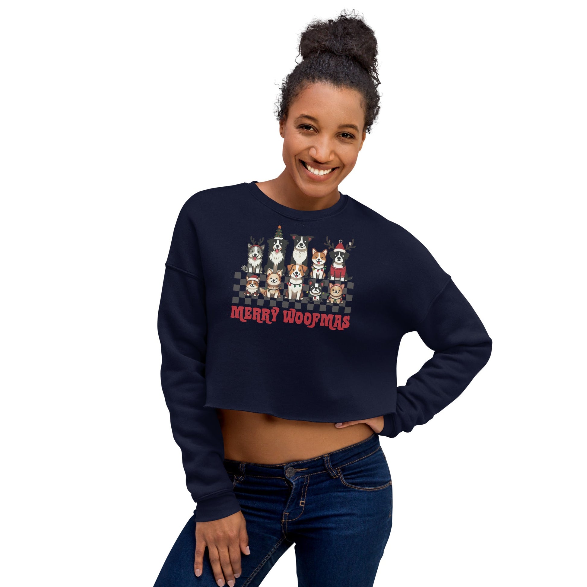 Cropped Sweatshirt | 'Happy Woofmas' | Festive Dog Design - Sublimegifts4u.com