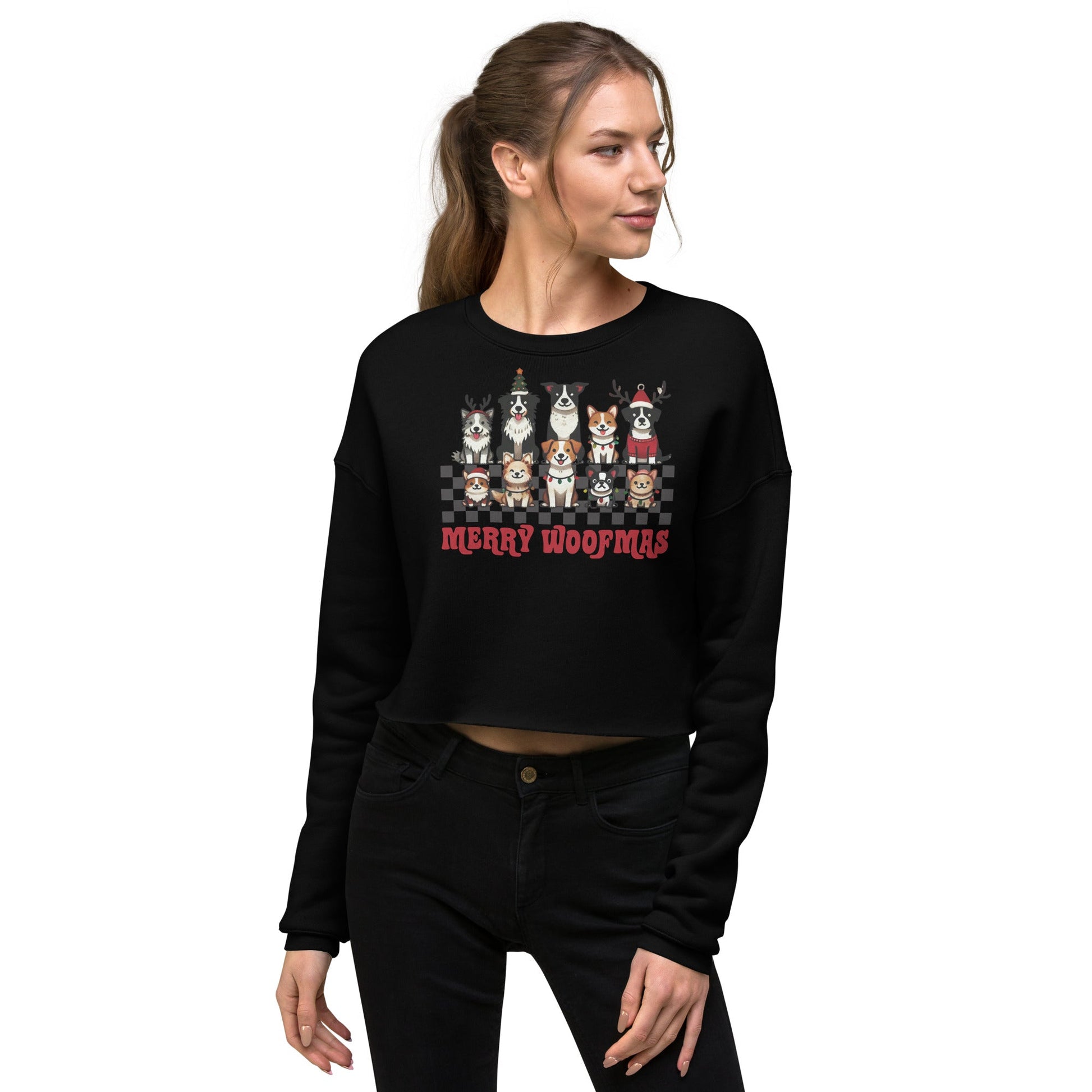 Cropped Sweatshirt | 'Happy Woofmas' | Festive Dog Design - Sublimegifts4u.com