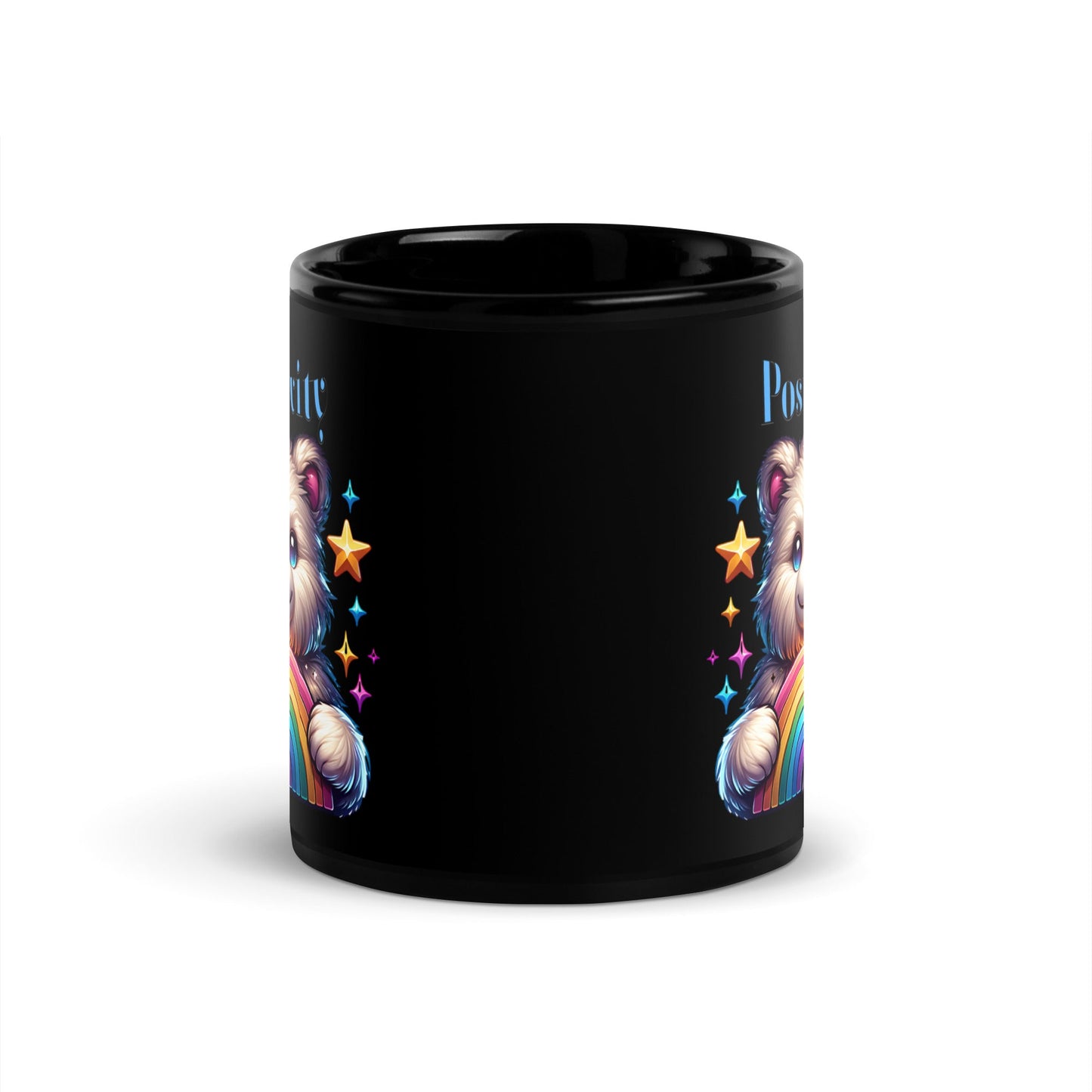 Custom 11oz & 15oz Ceramic Black Mug/ Positivity Rainbow Bear Design/ Sturdy & Sleek/Sublimegifts4u - Sublimegifts4u.com