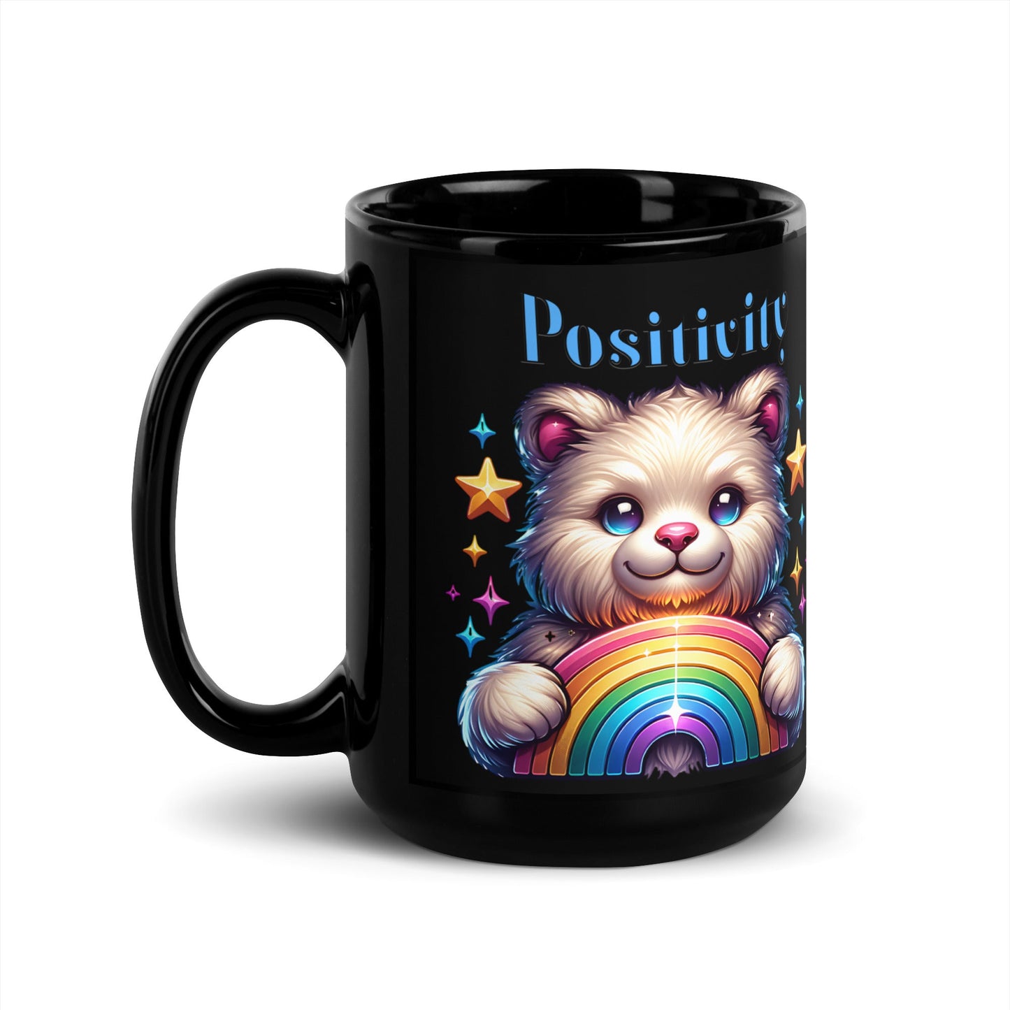 Custom 11oz & 15oz Ceramic Black Mug/ Positivity Rainbow Bear Design/ Sturdy & Sleek/Sublimegifts4u - Sublimegifts4u.com