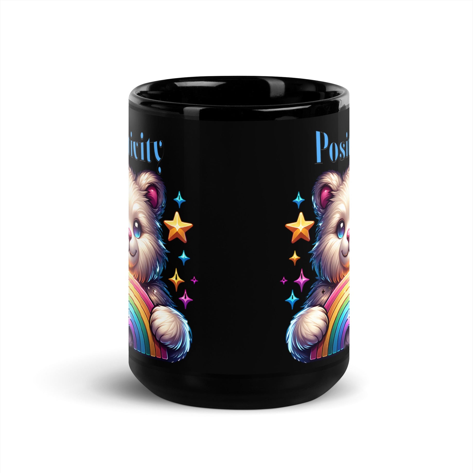 Custom 11oz & 15oz Ceramic Black Mug/ Positivity Rainbow Bear Design/ Sturdy & Sleek/Sublimegifts4u - Sublimegifts4u.com