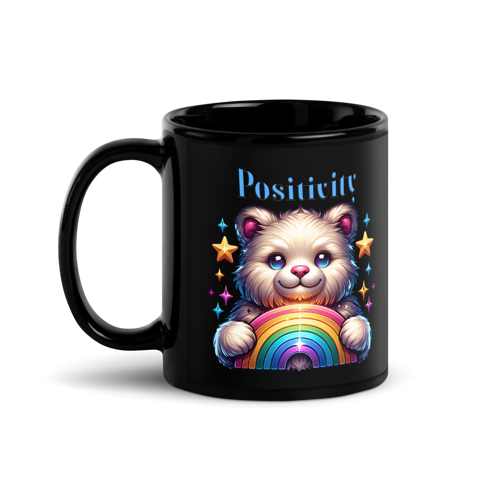 Custom 11oz & 15oz Ceramic Black Mug/ Positivity Rainbow Bear Design/ Sturdy & Sleek/Sublimegifts4u - Sublimegifts4u.com