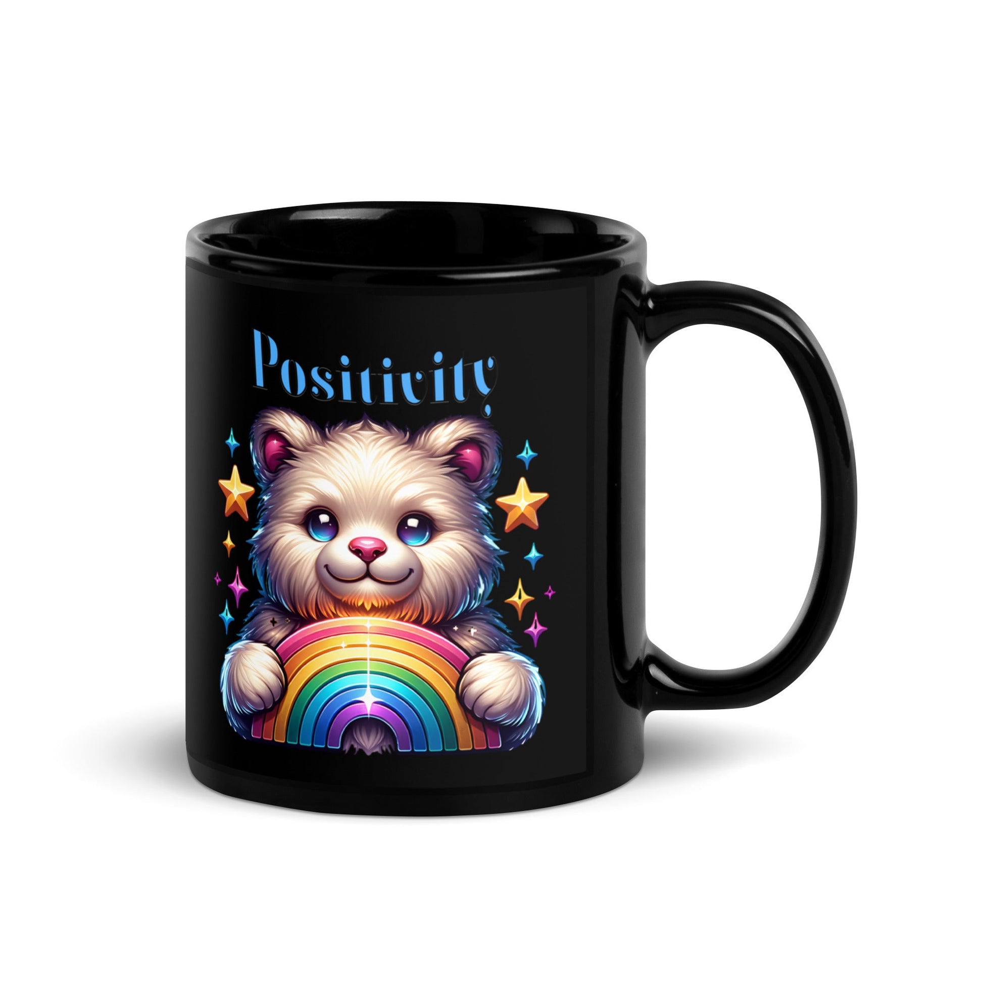 Custom 11oz & 15oz Ceramic Black Mug/ Positivity Rainbow Bear Design/ Sturdy & Sleek/Sublimegifts4u - Sublimegifts4u.com