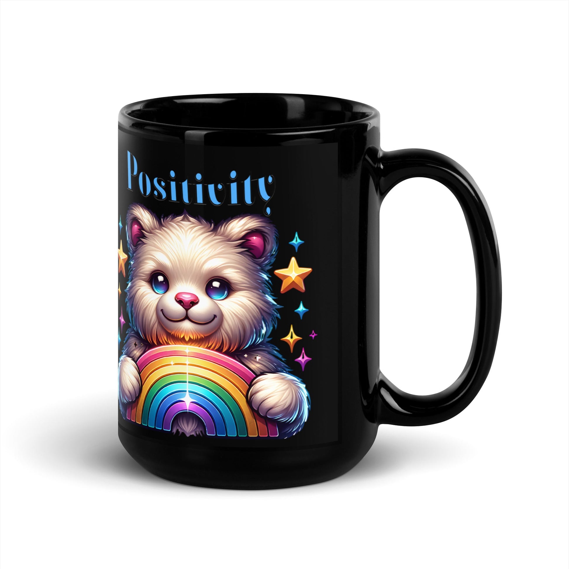 Custom 11oz & 15oz Ceramic Black Mug/ Positivity Rainbow Bear Design/ Sturdy & Sleek/Sublimegifts4u - Sublimegifts4u.com