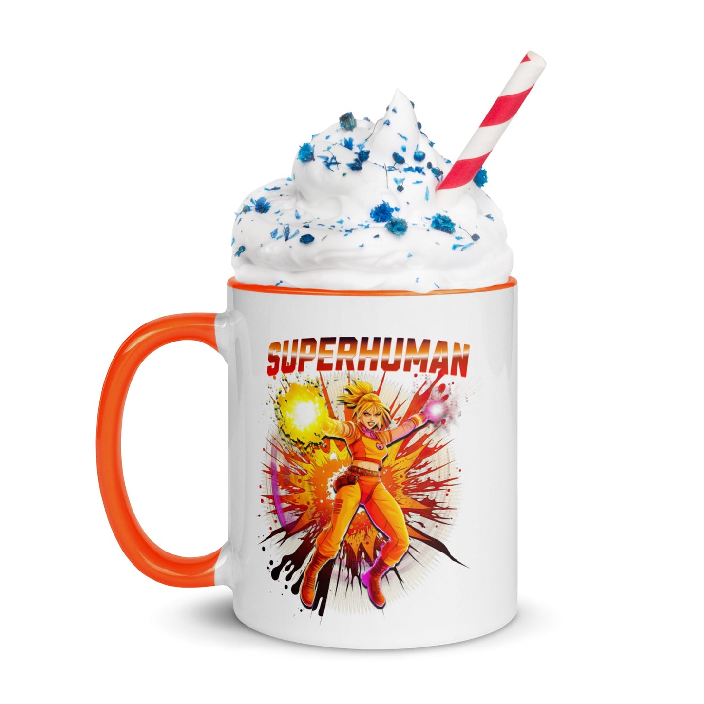 Custom 11oz White/Black Accent Mug/ Colorful Rim/ Heroic Design/ Anime/ Sublimegifts4u - Sublimegifts4u.com