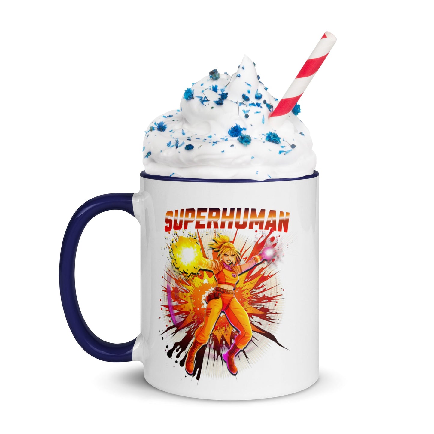 Custom 11oz White/Black Accent Mug/ Colorful Rim/ Heroic Design/ Anime/ Sublimegifts4u - Sublimegifts4u.com