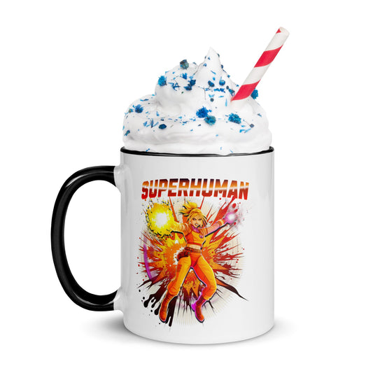 Custom 11oz White/Black Accent Mug/ Colorful Rim/ Heroic Design/ Anime/ Sublimegifts4u - Sublimegifts4u.com