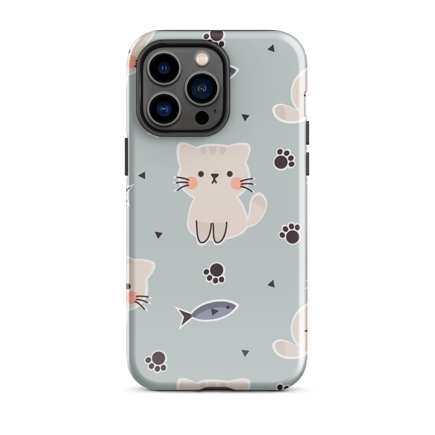 Cute Cat Phone Case with Fish - Light Purple Background Dual - Layer Protection - Sublimegifts4u.com