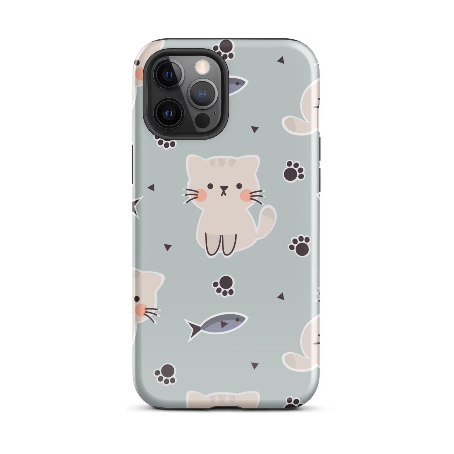 Cute Cat Phone Case with Fish - Light Purple Background Dual - Layer Protection - Sublimegifts4u.com