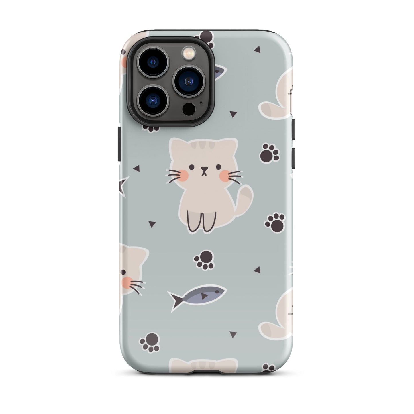 Cute Cat Phone Case with Fish - Light Purple Background Dual - Layer Protection - Sublimegifts4u.com