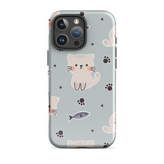 Cute Cat Phone Case with Fish - Light Purple Background Dual - Layer Protection - Sublimegifts4u.com