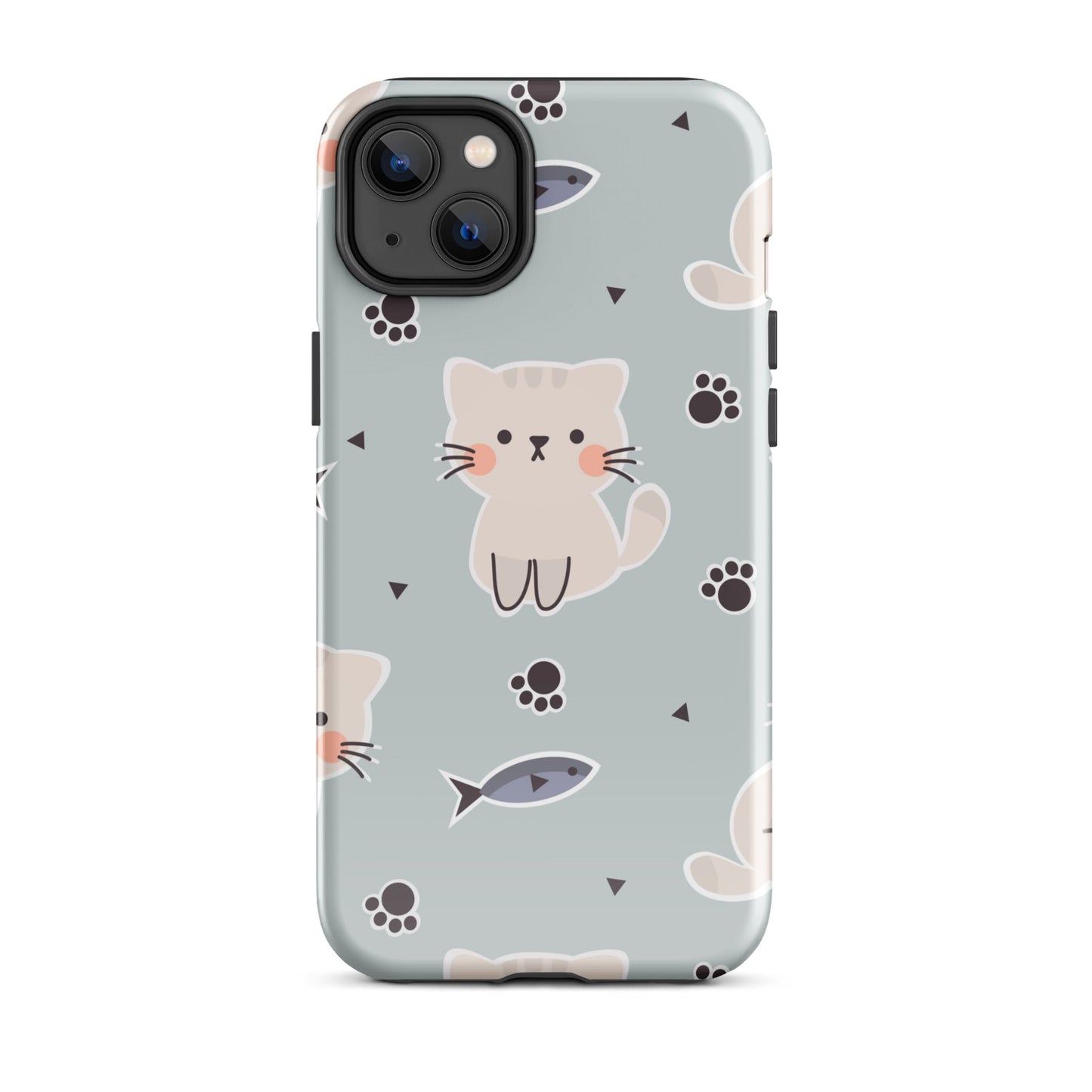 Cute Cat Phone Case with Fish - Light Purple Background Dual - Layer Protection - Sublimegifts4u.com