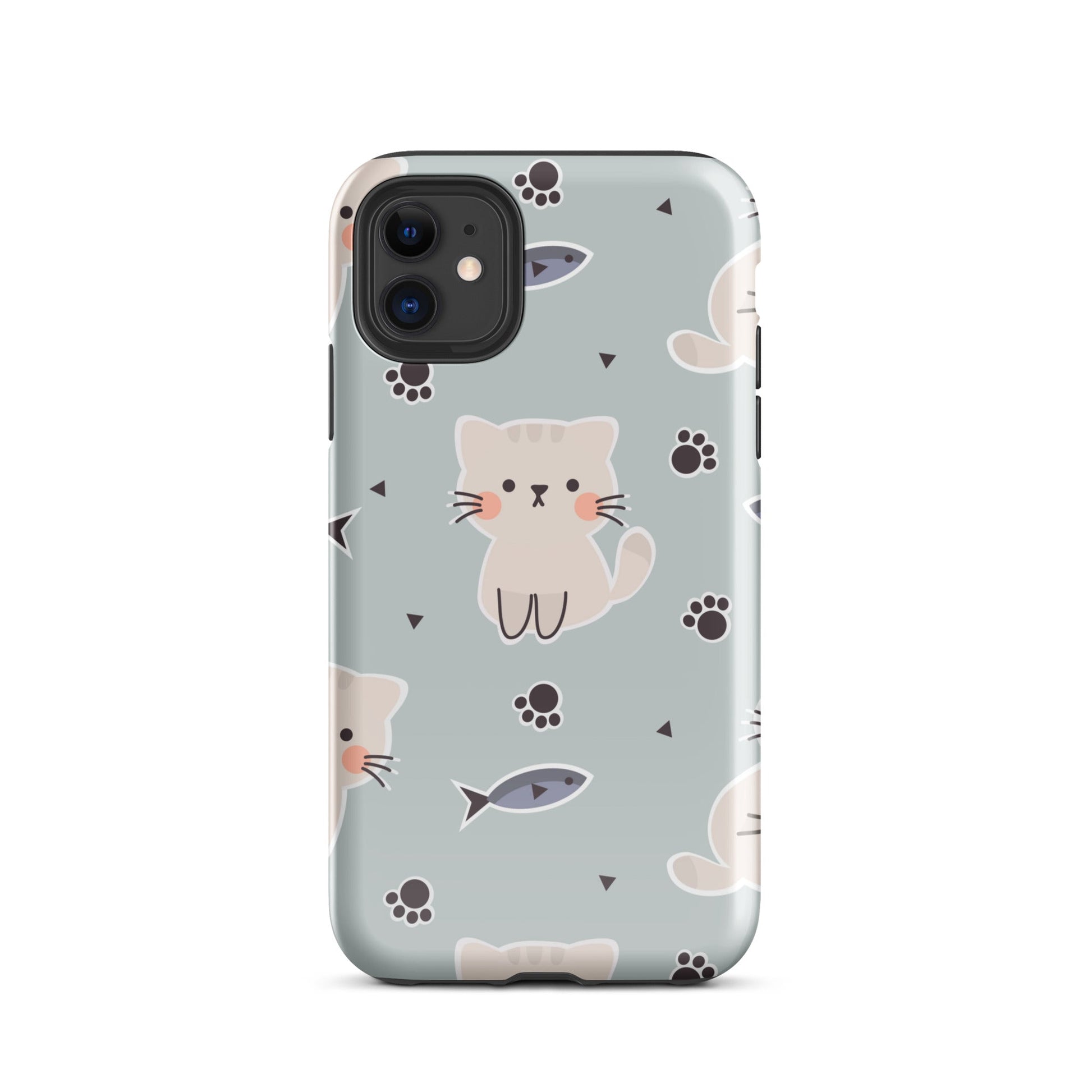 Cute Cat Phone Case with Fish - Light Purple Background Dual - Layer Protection - Sublimegifts4u.com