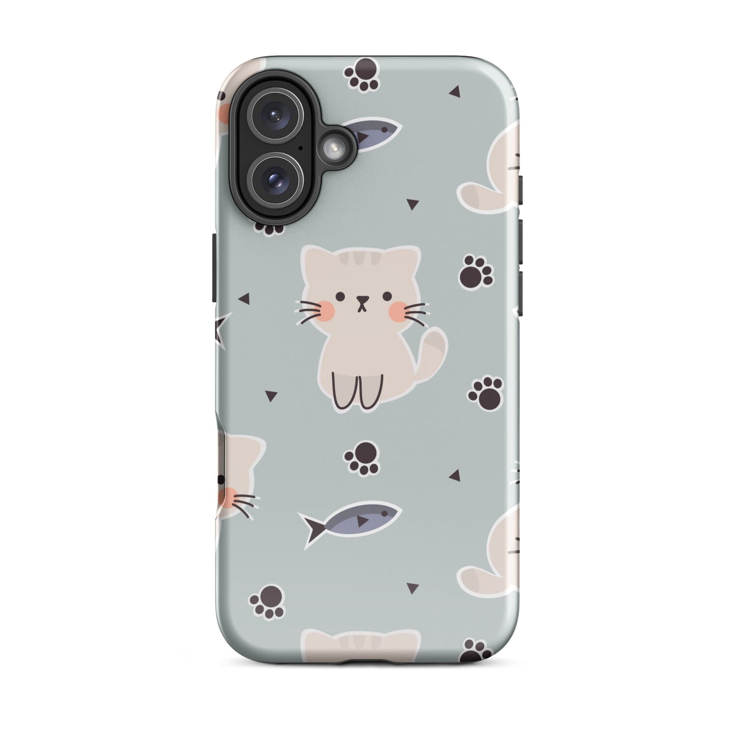 Cute Cat Phone Case with Fish - Light Purple Background Dual - Layer Protection - Sublimegifts4u.com