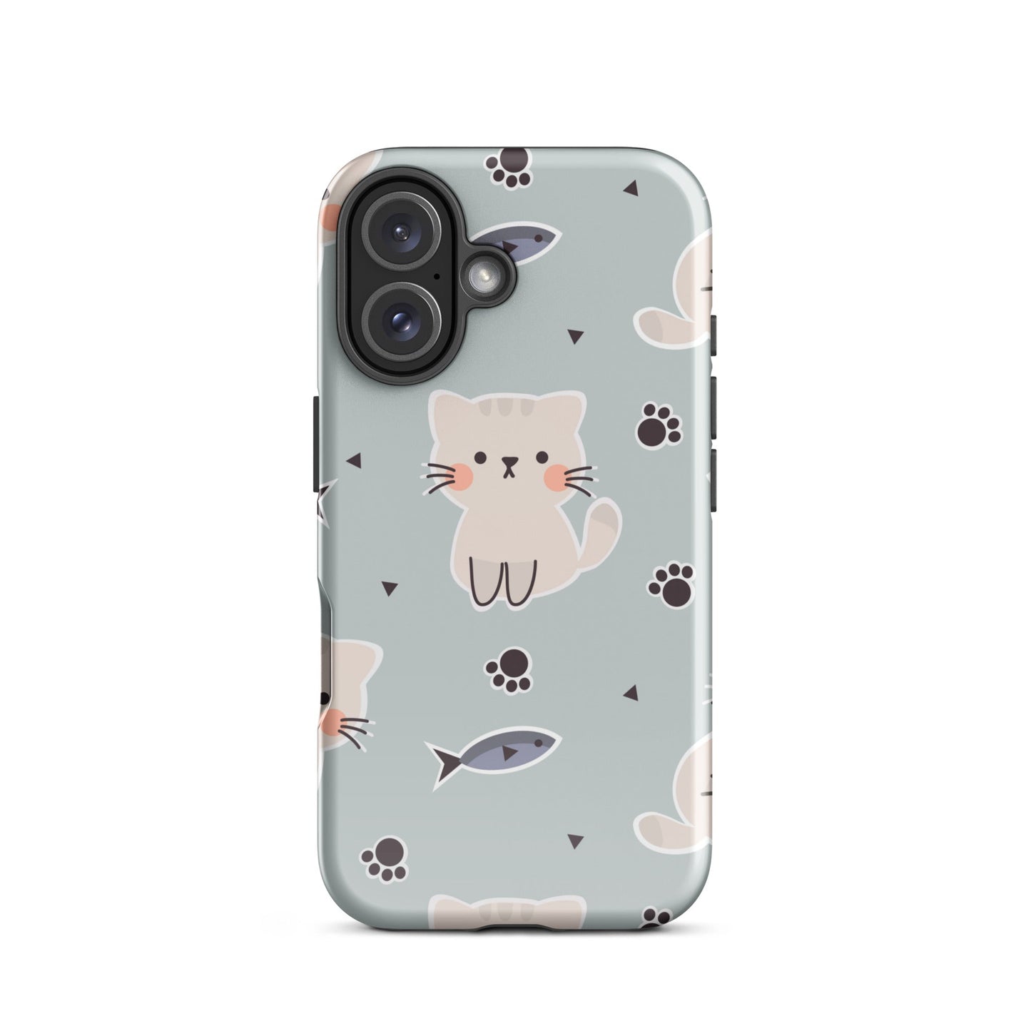 Cute Cat Phone Case with Fish - Light Purple Background Dual - Layer Protection - Sublimegifts4u.com