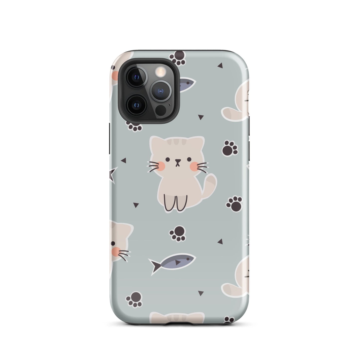 Cute Cat Phone Case with Fish - Light Purple Background Dual - Layer Protection - Sublimegifts4u.com