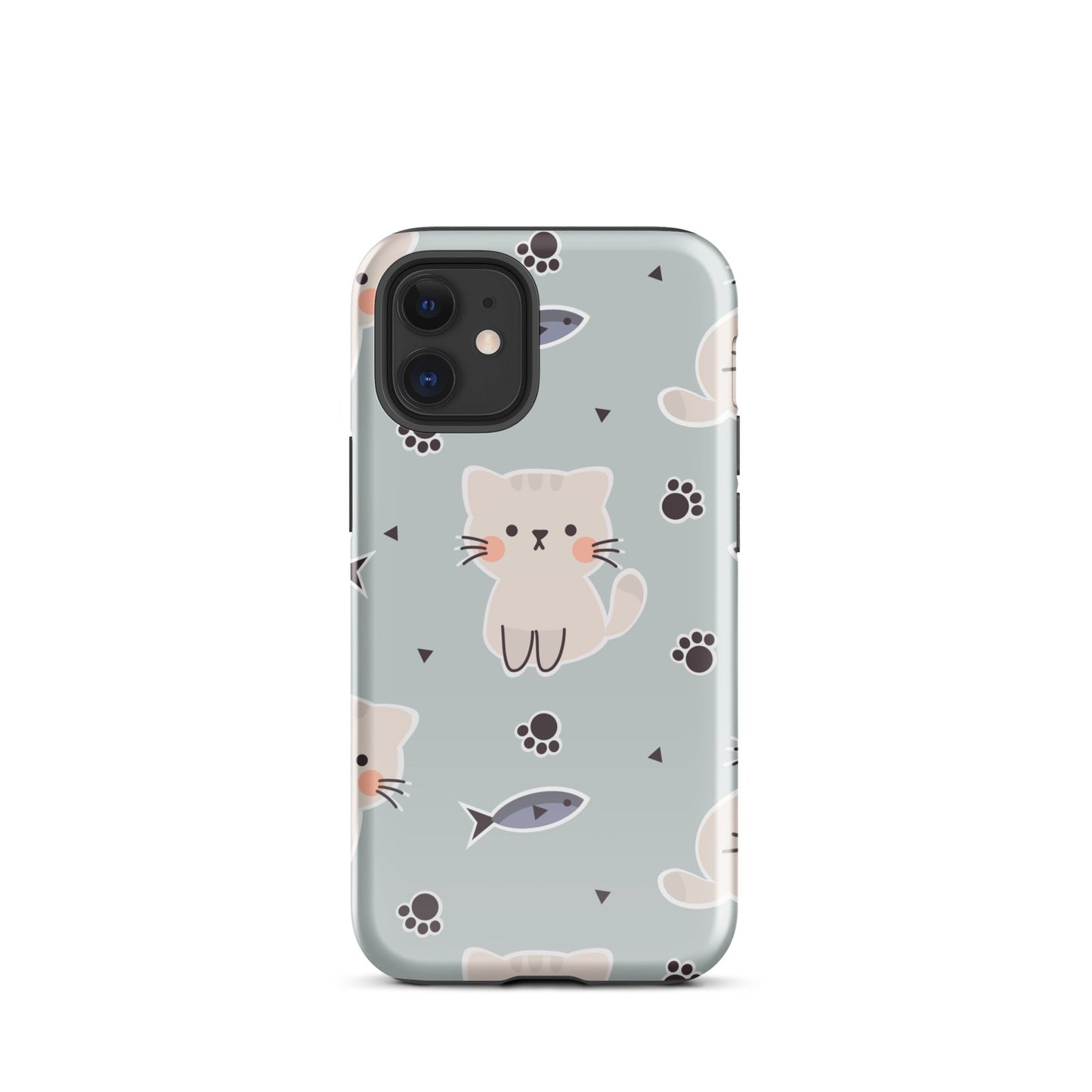 Cute Cat Phone Case with Fish - Light Purple Background Dual - Layer Protection - Sublimegifts4u.com