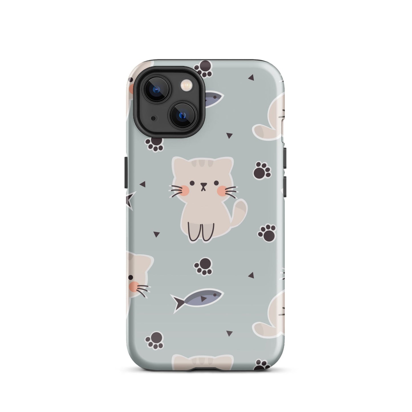 Cute Cat Phone Case with Fish - Light Purple Background Dual - Layer Protection - Sublimegifts4u.com