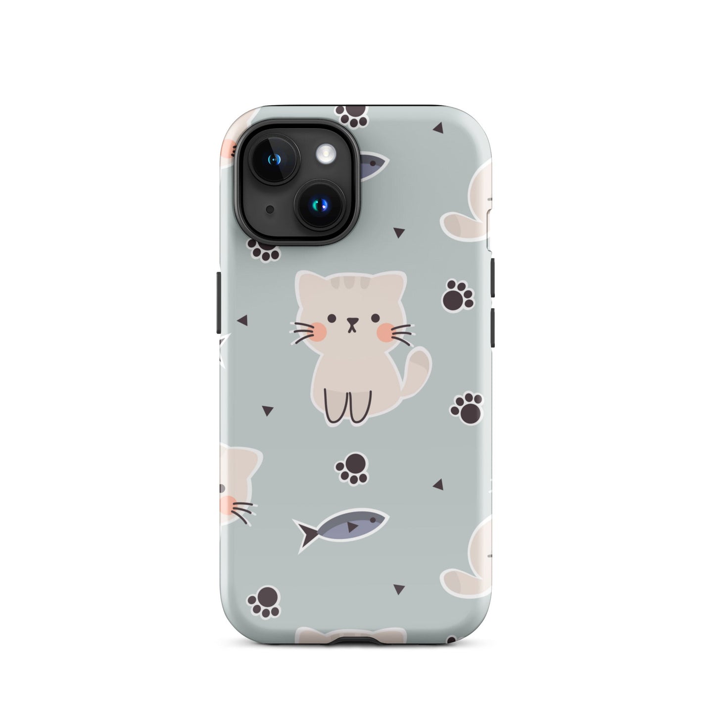 Cute Cat Phone Case with Fish - Light Purple Background Dual - Layer Protection - Sublimegifts4u.com