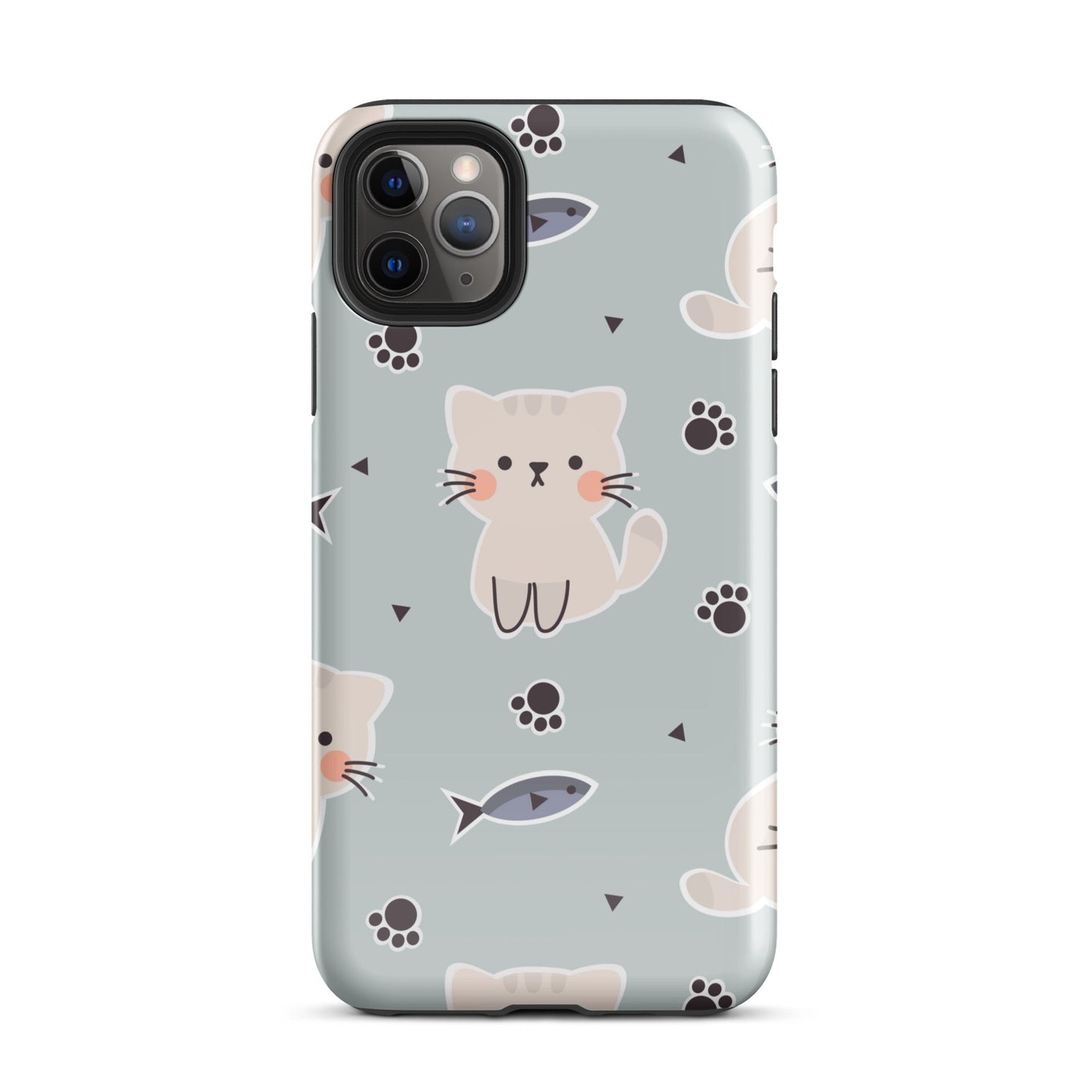 Cute Cat Phone Case with Fish - Light Purple Background Dual - Layer Protection - Sublimegifts4u.com