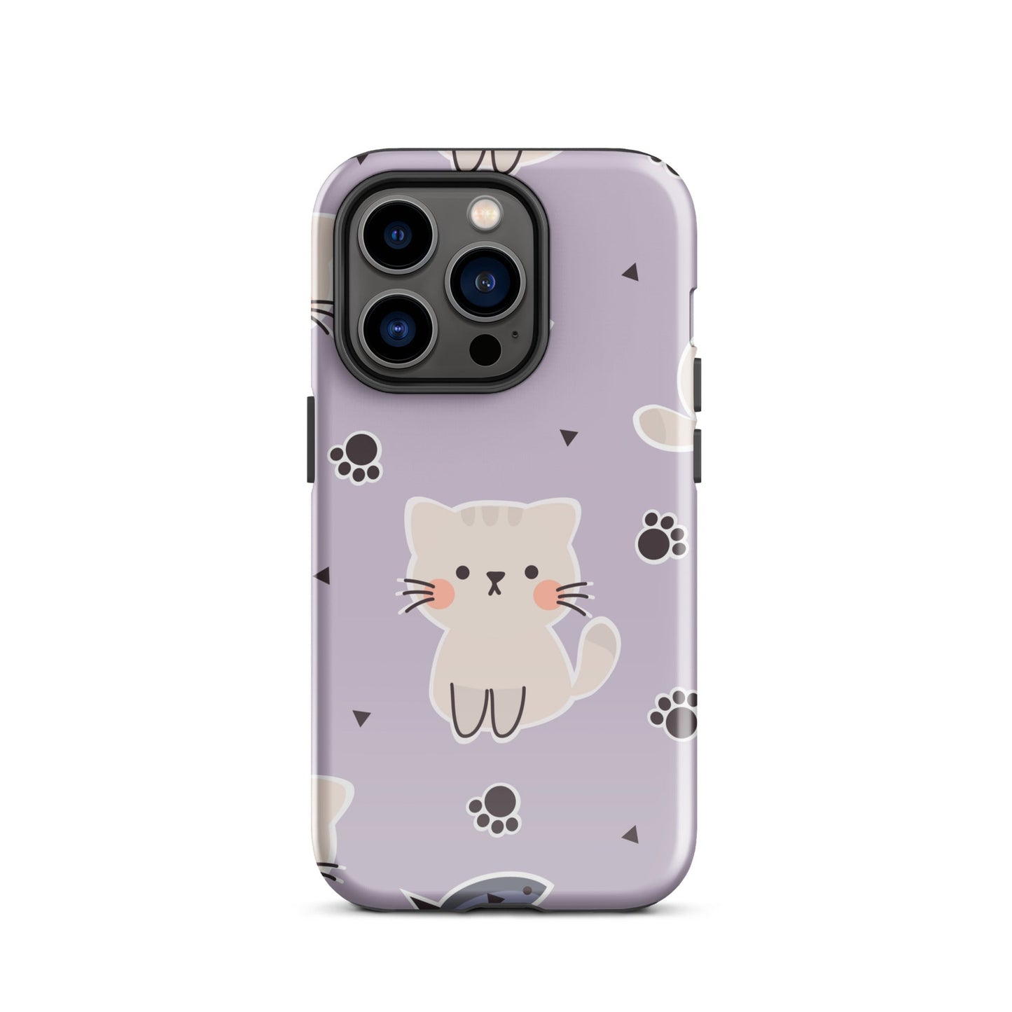 Cute Cat Phone Case with Fish - Purple Background Dual - Layer Protection - Sublimegifts4u.com