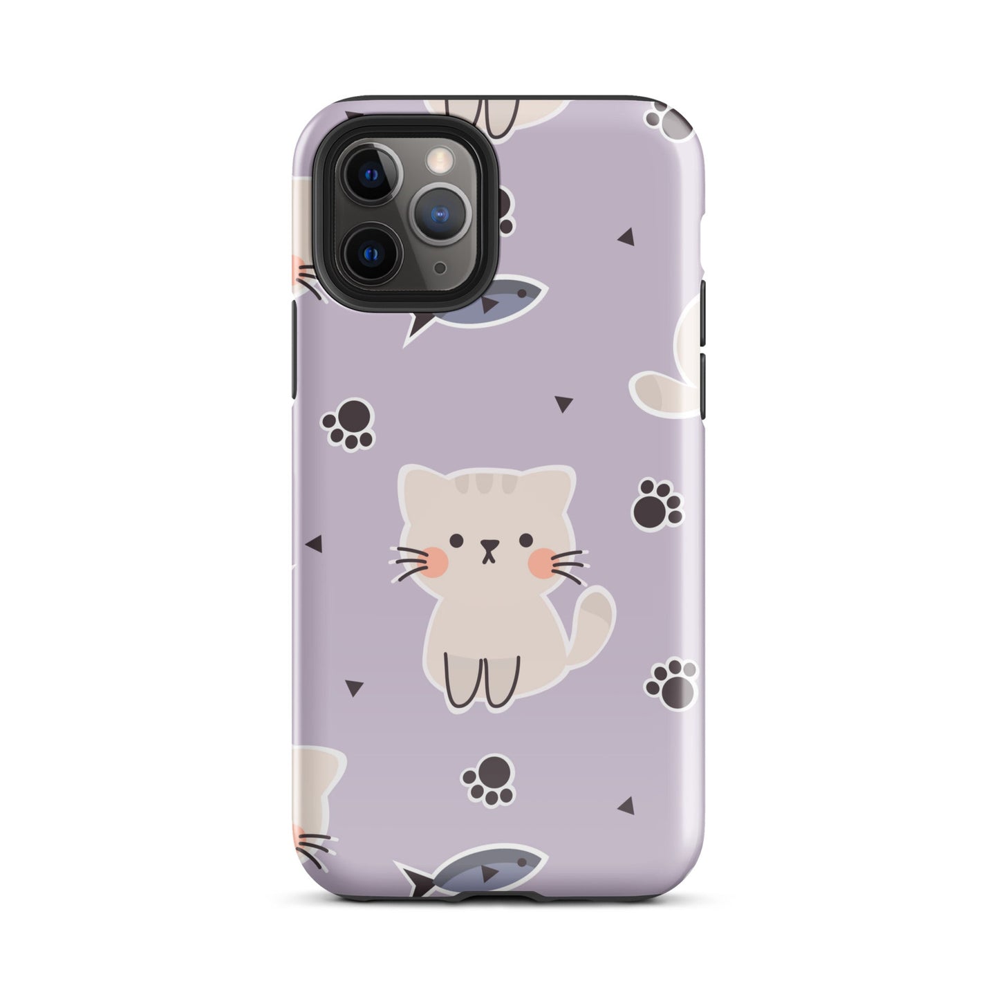 Cute Cat Phone Case with Fish - Purple Background Dual - Layer Protection - Sublimegifts4u.com