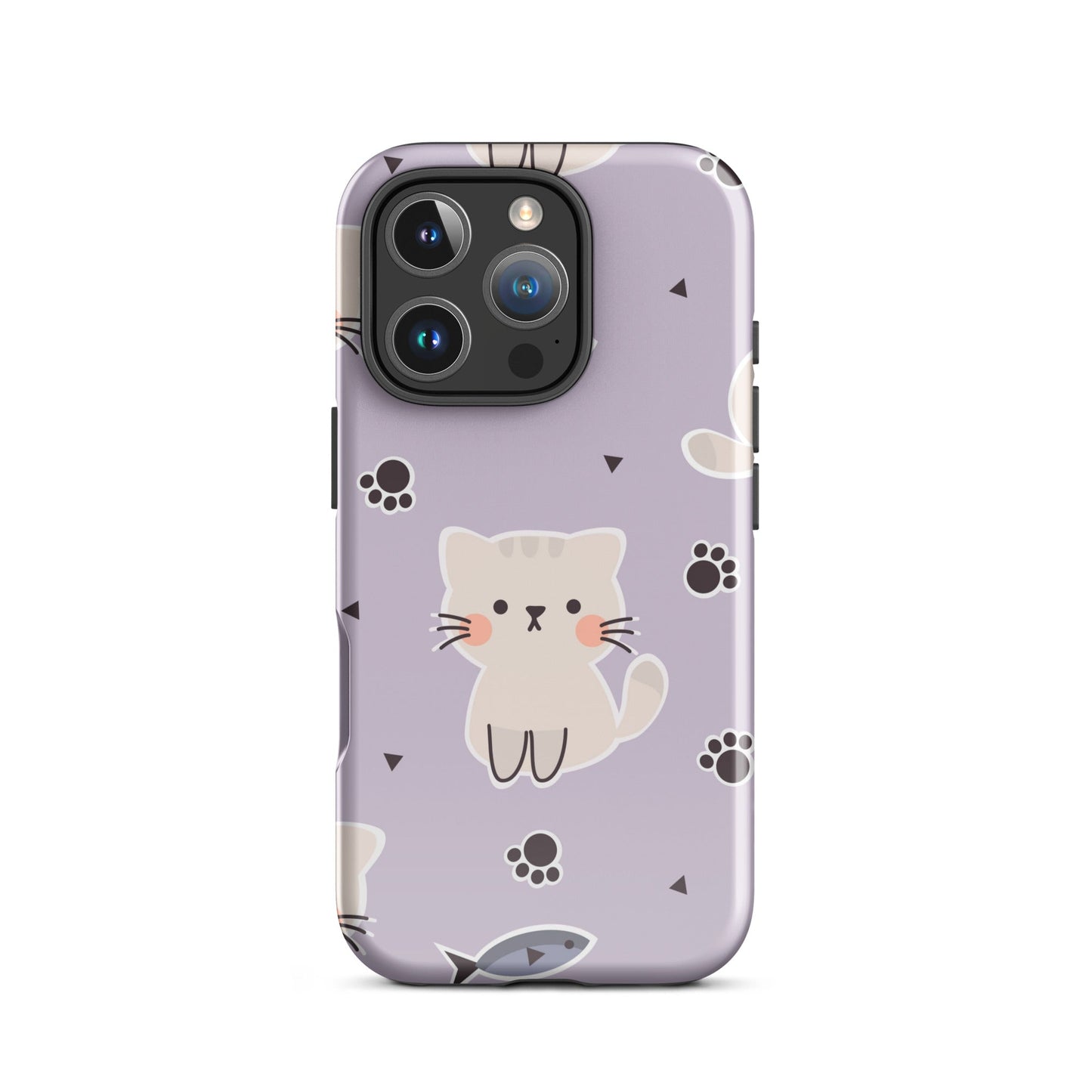 Cute Cat Phone Case with Fish - Purple Background Dual - Layer Protection - Sublimegifts4u.com