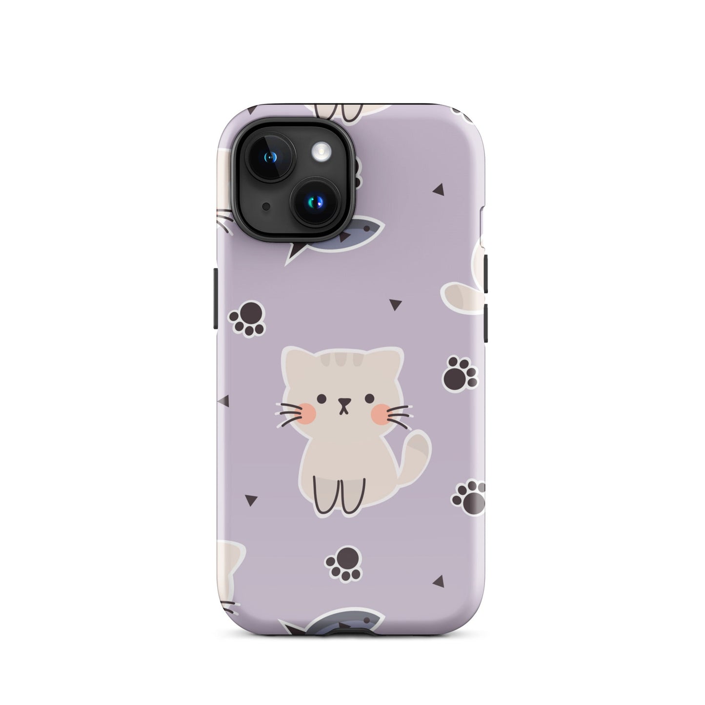 Cute Cat Phone Case with Fish - Purple Background Dual - Layer Protection - Sublimegifts4u.com