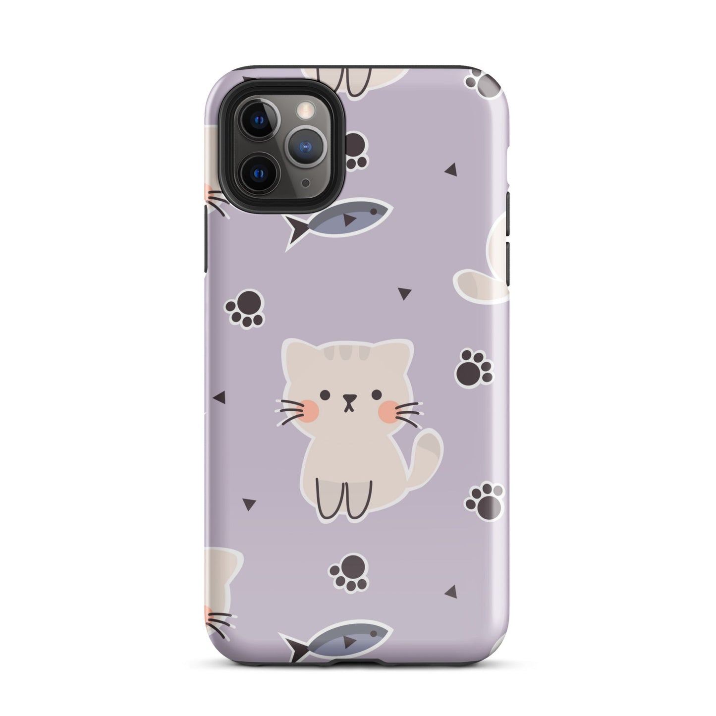 Cute Cat Phone Case with Fish - Purple Background Dual - Layer Protection - Sublimegifts4u.com