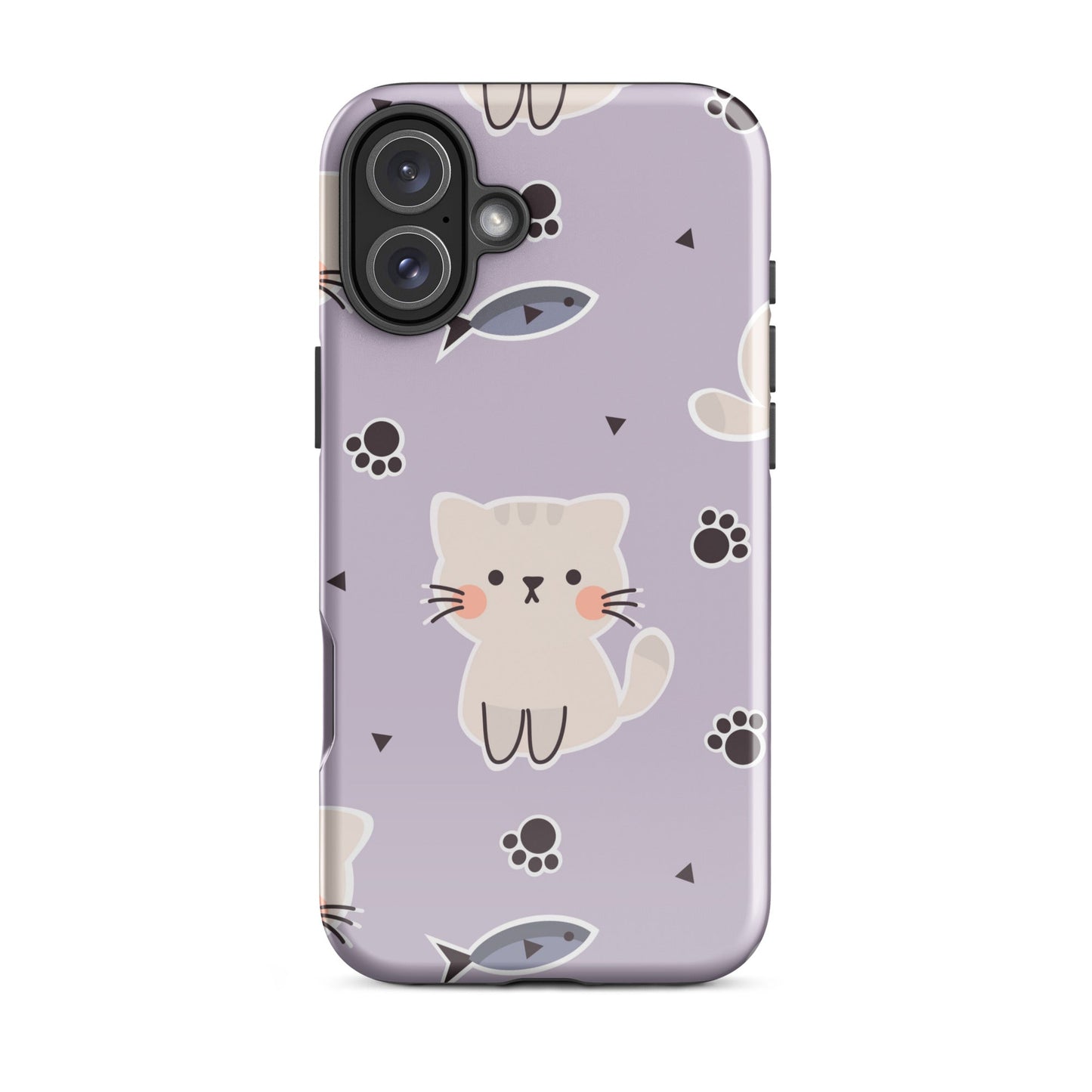 Cute Cat Phone Case with Fish - Purple Background Dual - Layer Protection - Sublimegifts4u.com