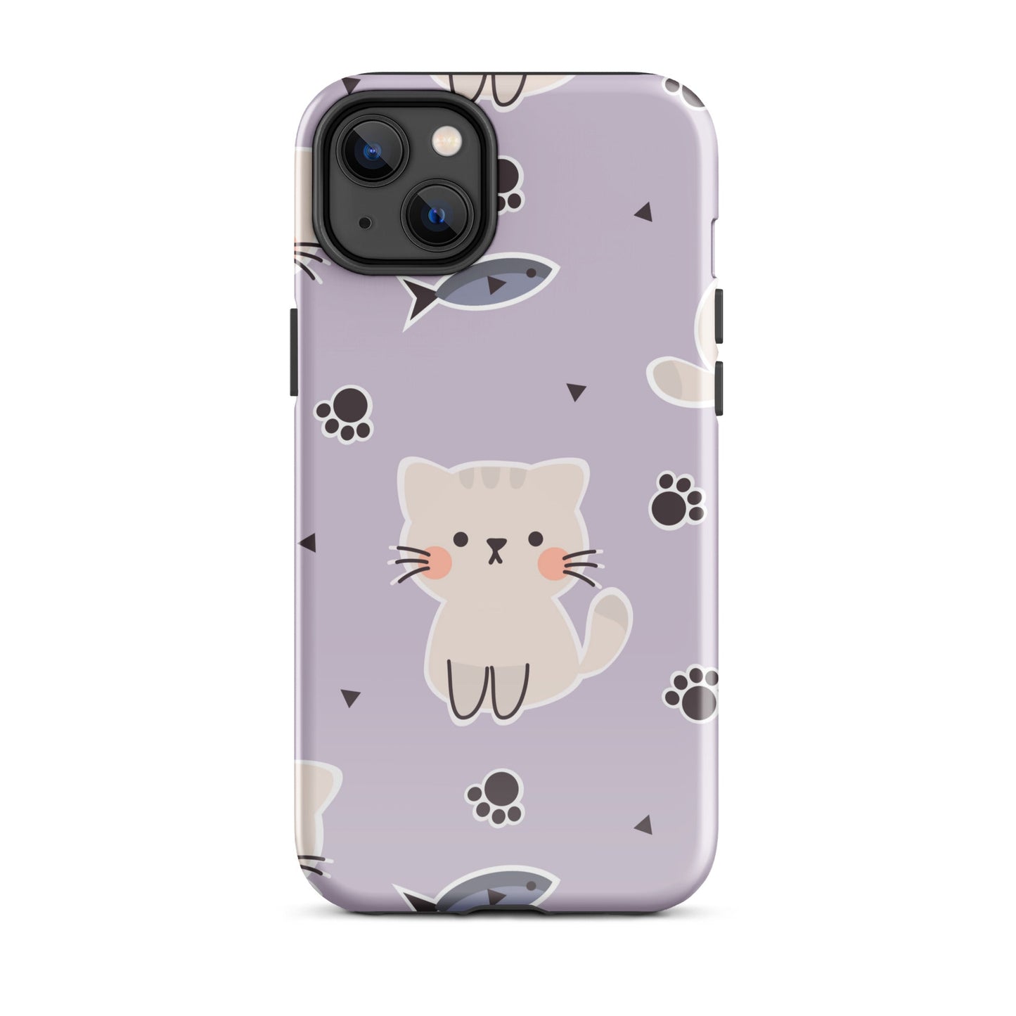 Cute Cat Phone Case with Fish - Purple Background Dual - Layer Protection - Sublimegifts4u.com