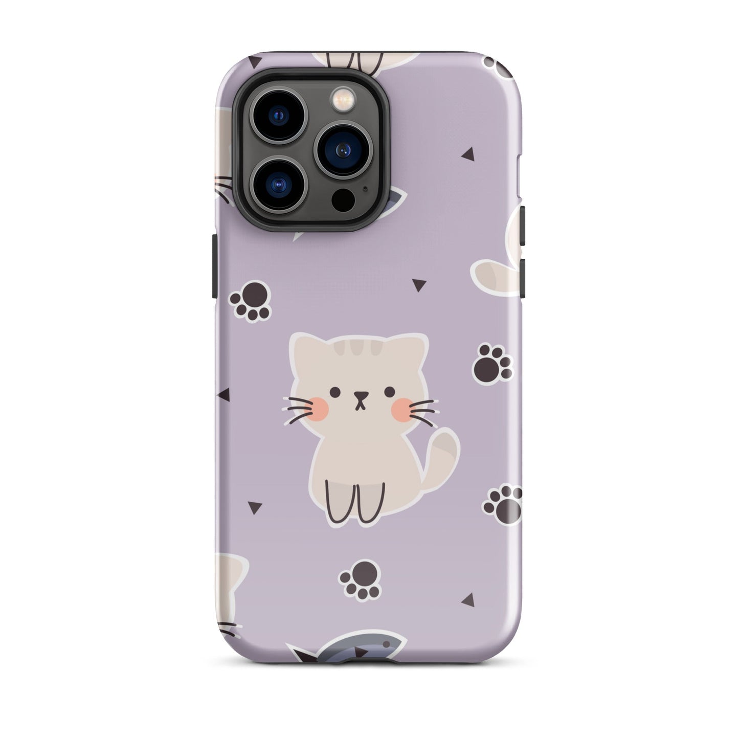 Cute Cat Phone Case with Fish - Purple Background Dual - Layer Protection - Sublimegifts4u.com